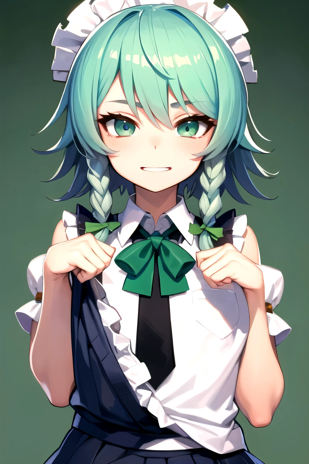 ((highest quality)), ((masterpiece)), (detailed), Perfect Face
Sakuya Izayoi Skirt lifted Black panties Mocking face