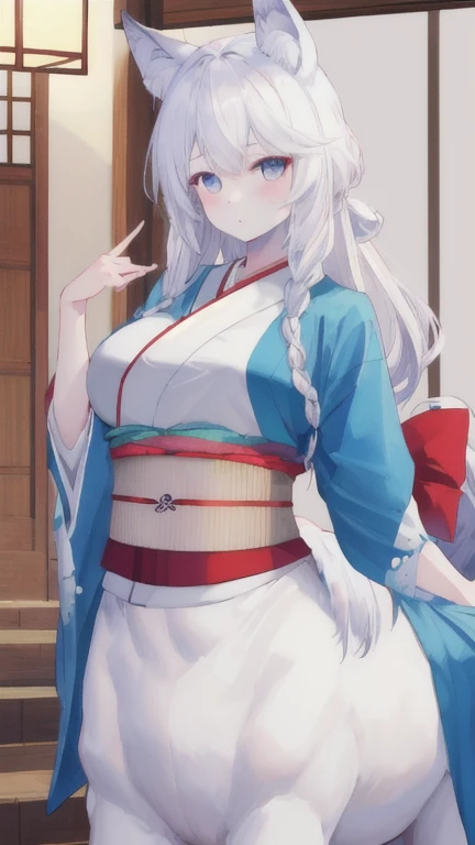 (best quality, masterpiece), 1 girl, centaur, It takes,White skin, kimono, belly button t-shirt, 아름다운 소녀 perfect wolf photo, perfect wolf photo