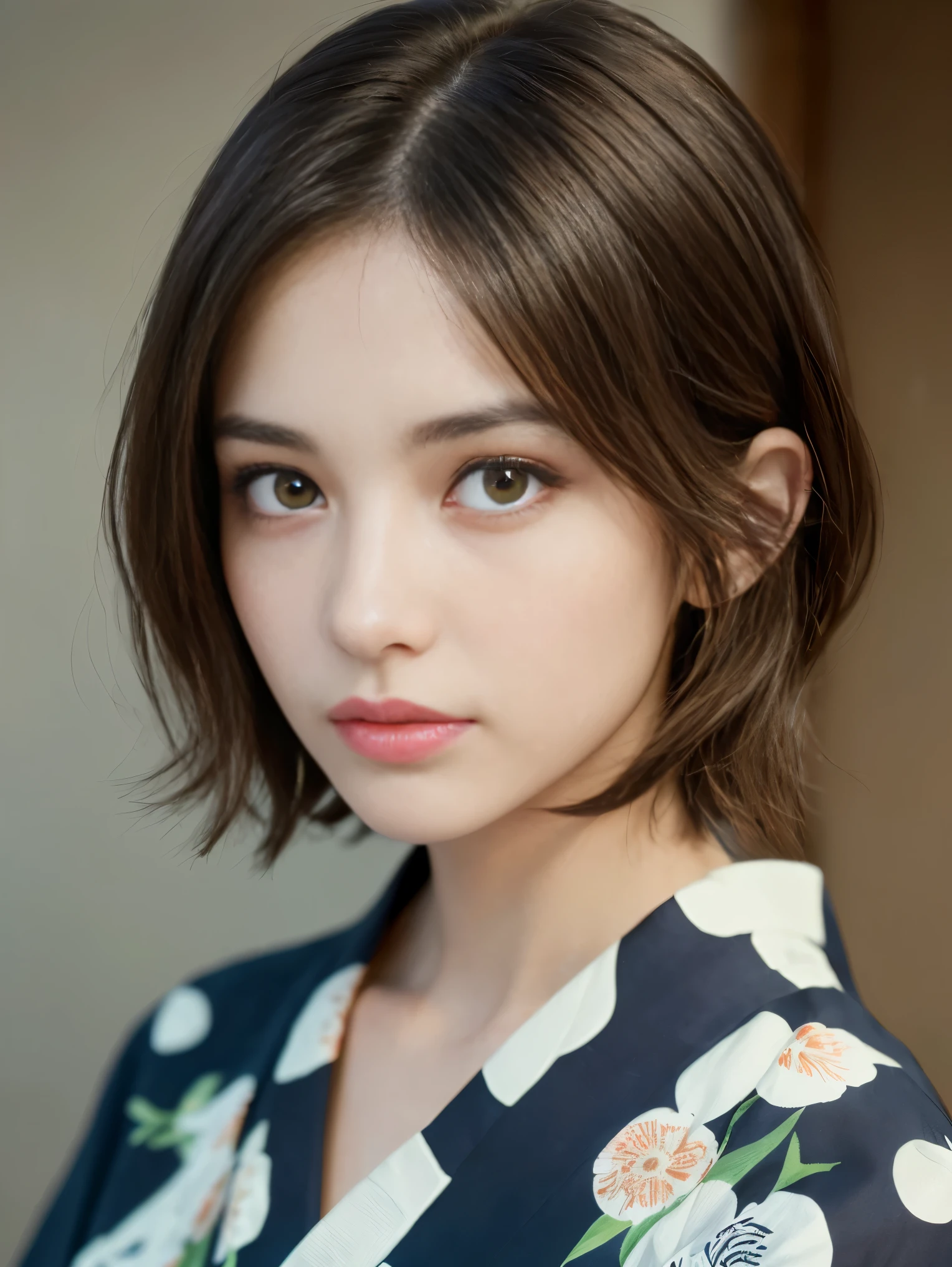 Facial retouching///Wearing clothes, Fix it in safe mode, (Accurately reproduce images1.37), (1.Lady), 16 years old, high school girl, Japanese women, Supermodel, (Best quality correction:1.21), 32K resolution, (Genuineistic:1.21), (超Genuineistic:1.21), High resolution UHD, (masterpiece:1.21), (Improvement of quality:1.4), (Very beautiful facial details), (Perfect Anatomy:1.37), (Floral Yukata:1.37), (Handsome bob cut hair:1.37), (In a Kyoto townhouse:1.21), (Perfect eye of the most absurd quality:1.25)、((Absurd resolution clear quality eye), Sharp without blur_completely_round_Genuine_black_eye:1.21 Super Quality), (Very intricate details:1.2), (((Detailed pupils:1.21)), ((Improvement of quality:1.21), (最高品質のGenuineテクスチャスキン:1.21), (Highly detailed eye:1.21), Symmetrical eye, Face drawn in detail, (Ultra-detailed eye:1.21), (tired, Sleepy and satisfied:0.0), (Beautiful Lips:1.21), (Great nose:1.2), Fine eyelashes, Sharpen your eyebrows, (Realistic), (Sharp focus), Faithful and accurate facial reproduction, Blurred Background, Professional cinema lighting, 