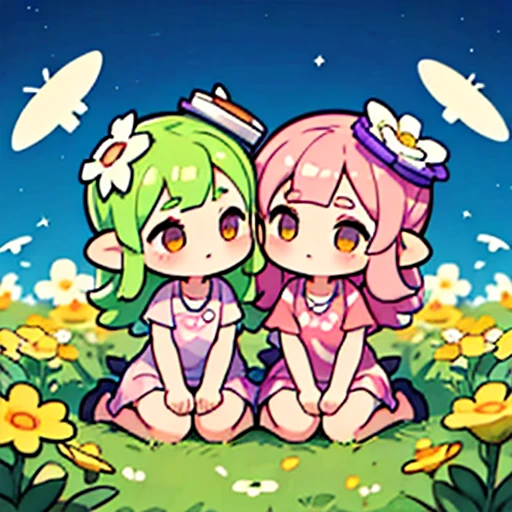 Flower Field、Gentle Breeze、Splatoon、inkリング、Two people sitting facing each other、corolla、warm conk、Octalink