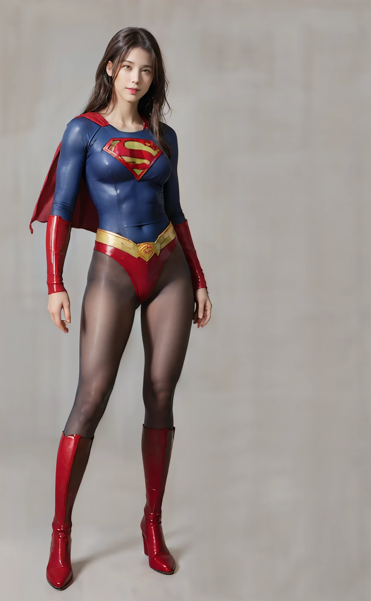 No background、(((Beautiful legs in black tights.)))、(((Legally express the beauty of your smile)))、((((Make the most of your original images)))、(((体にぴったりフィットするSupergirl Costume)))、(((Supergirl Costume)))、(((Beautiful Hair)))、(((suffering)))、(((Please wear black tights....、Wear red boots)))、((Best image quality、8k))、((highest quality、8k、masterpiece:1.3))、(((Preserve background )))、Sharp focus:1.2、Beautiful woman with perfect figure:1.4、Slim Abs:1.2、Wet body:1.5、Highly detailed face and skin texture、8k