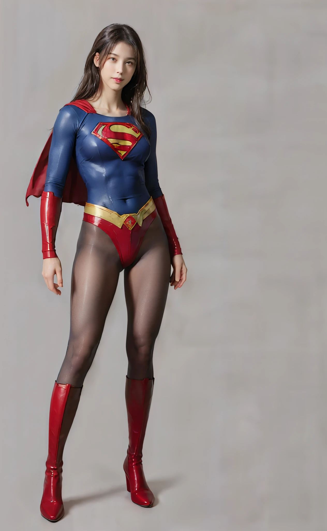 No background、(((Beautiful legs in black tights.)))、(((Legally express the beauty of your smile)))、((((Make the most of your original images)))、(((体にぴったりフィットするSupergirl Costume)))、(((Supergirl Costume)))、(((Beautiful Hair)))、(((suffering)))、(((Please wear black tights....、Wear red boots)))、((Best image quality、8k))、((highest quality、8k、masterpiece:1.3))、(((Preserve background )))、Sharp focus:1.2、Beautiful woman with perfect figure:1.4、Slim Abs:1.2、Wet body:1.5、Highly detailed face and skin texture、8k