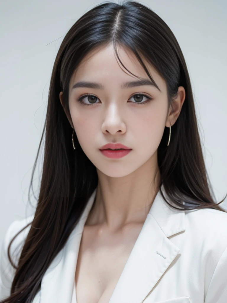 masterpiece, High resolution, screenshot, best quality, 1 Girl, (Scar on left eye), White Cropped Jacket, Very detailed, Rule of Thirds, Jewelry, long hair, Bangs, Hair between the eyes
