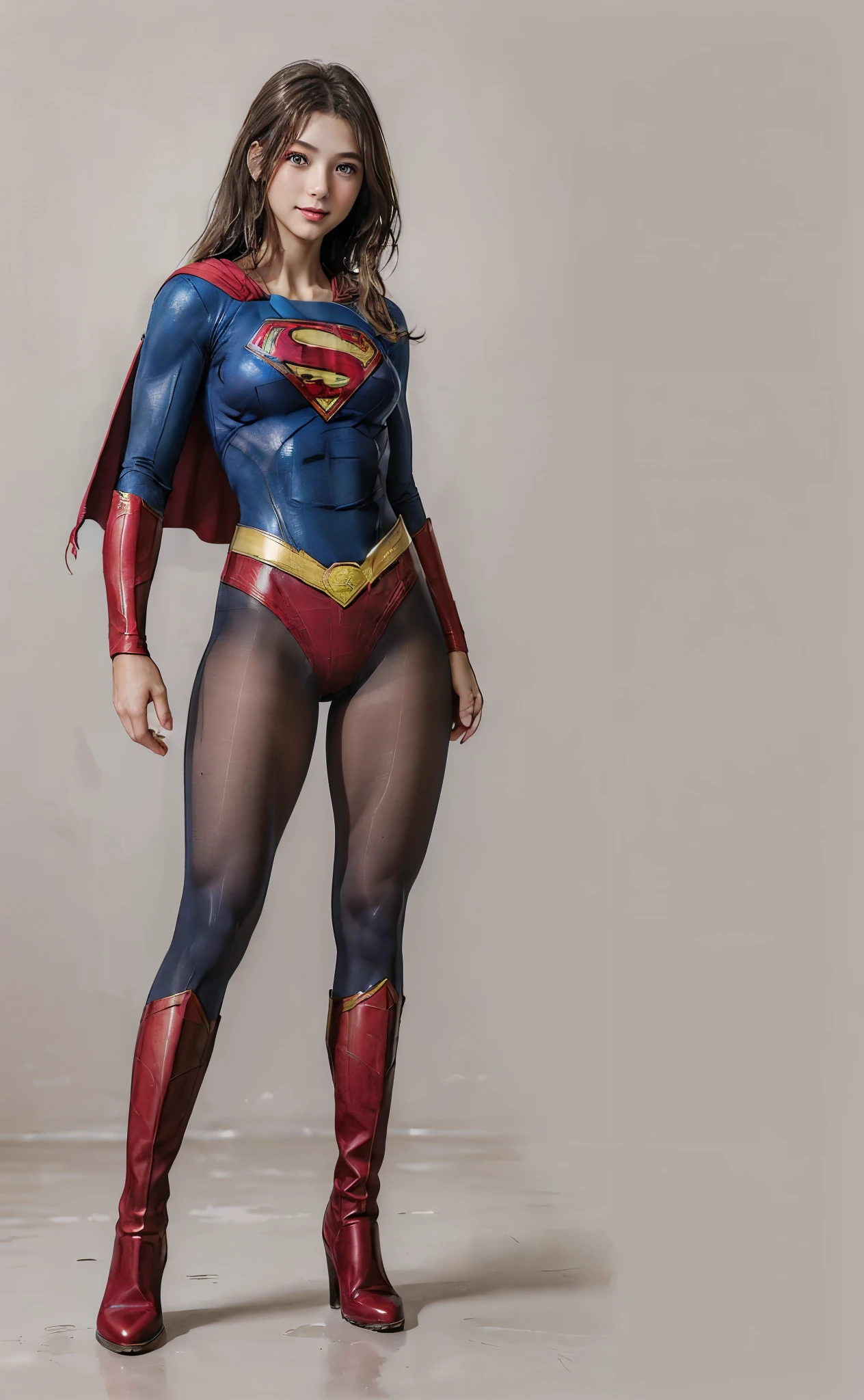 No background、(((Beautiful legs in black tights.)))、(((Legally express the beauty of your smile)))、((((Make the most of your original images)))、(((体にぴったりフィットするSupergirl Costume)))、(((Supergirl Costume)))、(((Beautiful Hair)))、(((suffering)))、(((Please wear black tights....、Wear red boots)))、((Best image quality、8k))、((highest quality、8k、masterpiece:1.3))、(((Preserve background )))、Sharp focus:1.2、Beautiful woman with perfect figure:1.4、Slim Abs:1.2、Wet body:1.5、Highly detailed face and skin texture、8k