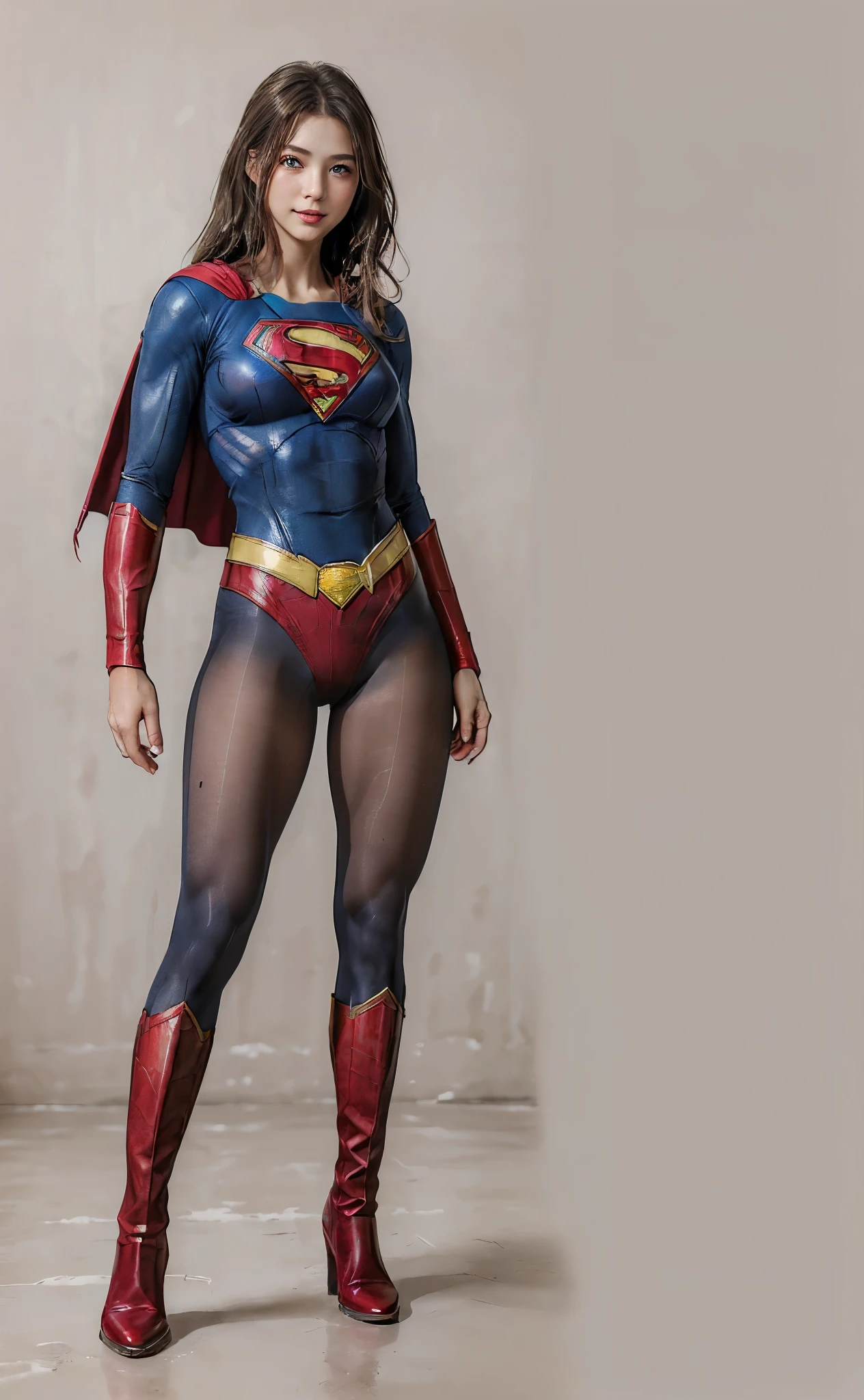 No background、(((Beautiful legs in black tights.)))、(((Legally express the beauty of your smile)))、((((Make the most of your original images)))、(((体にぴったりフィットするSupergirl Costume)))、(((Supergirl Costume)))、(((Beautiful Hair)))、(((suffering)))、(((Please wear black tights....、Wear red boots)))、((Best image quality、8k))、((highest quality、8k、masterpiece:1.3))、(((Preserve background )))、Sharp focus:1.2、Beautiful woman with perfect figure:1.4、Slim Abs:1.2、Wet body:1.5、Highly detailed face and skin texture、8k