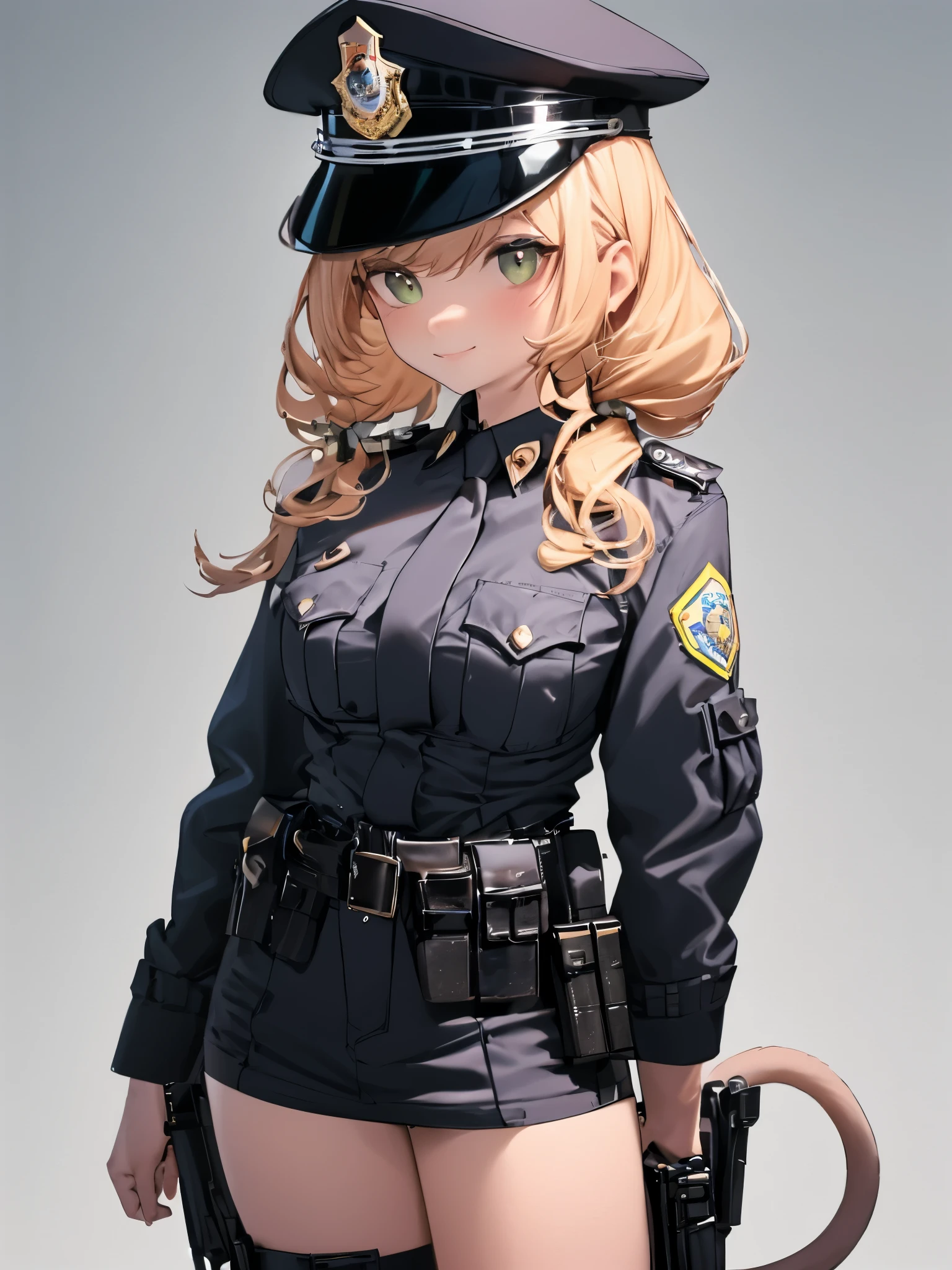 Arte conceitual imaginativa de uma criatura fofa inspirada em Lora, looking like a rat and dressed like a police officer. (Tag CuteCreatures com peso 0.9)