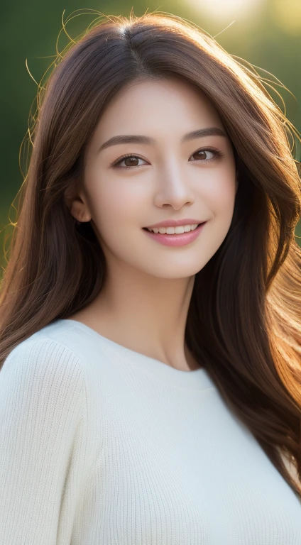 Brown haired woman, 30 years old、Unclean、Lens flare、(8k、born、Professional、highest quality、masterpiece:1.2)、(Realistic、Photorealistic:1.37)、Ultra-detailed、(Highest Detail Skin:1.2)、(Ultimate detailed face:1.2)、Cinema Lighting、1 Female、Japanese、Brown Shortcut、(the wind is strong)、Warm White Light、A shy smile、Photographed from the front、((highest quality、8k、masterpiece:1.3))、Beautiful woman with perfect figure:1.4、、((Dark brown hair、huge tits:1.2))、Highly detailed face and skin texture、Detailed eyes、double eyelid、huge 、gender Wearing a plain white crew neck men's cotton T-shirt Tokyo whole photo Cafe Up to the feet