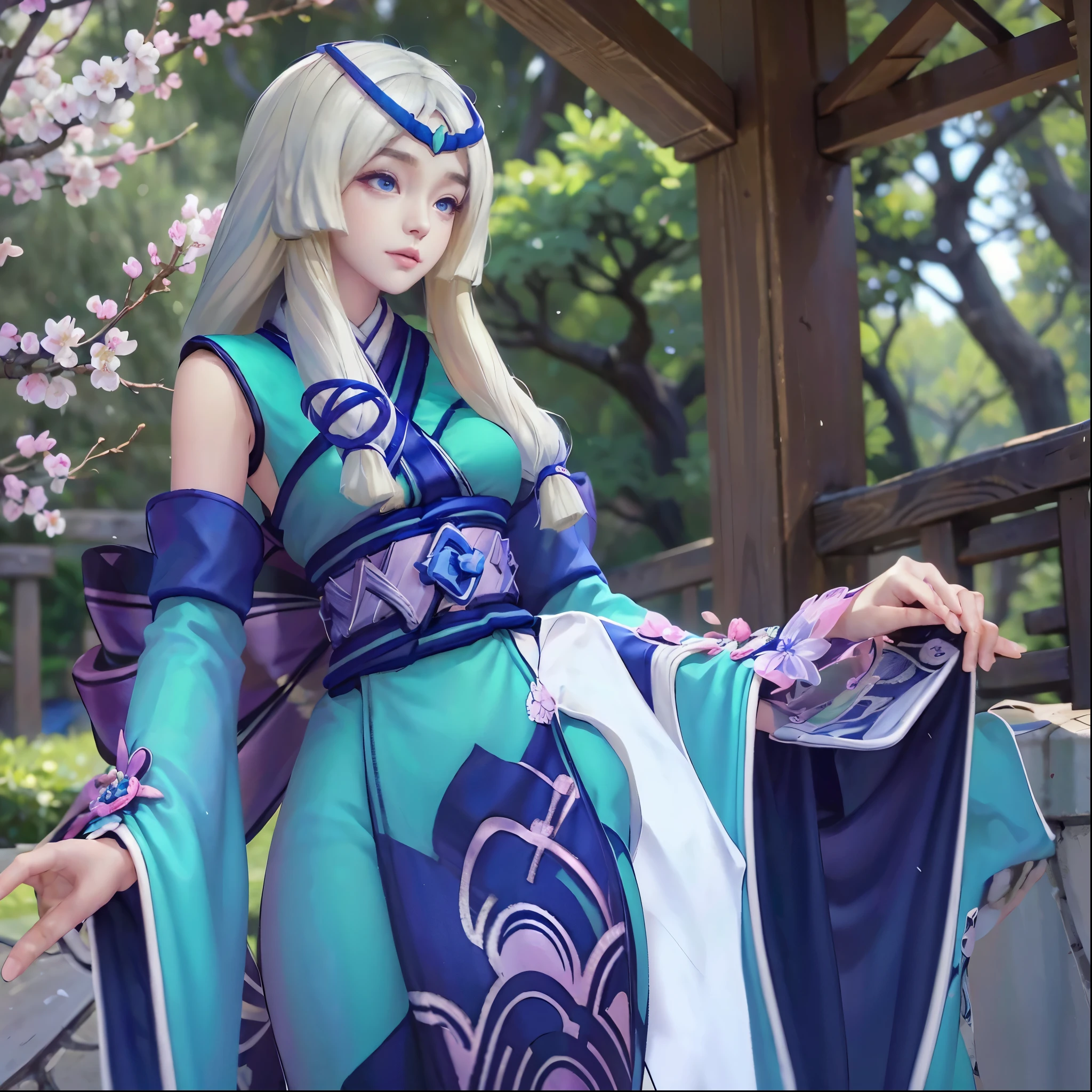 beautiful detailed eyes, beautiful detailed lips, extremely detailed eyes and face, long eyelashes, 1girl, beautifully detailed face, long flowing silver hair, kimono, sakura petals, oriental garden, japanese architectural elements, detailed cherry blossom trees, sunlight filtering through leaves, warm lighting, intricate details, photorealistic, 8k, high quality, masterpiece, digital painting, vibrant colors, cinematic lighting,sexy,big boobs,babe