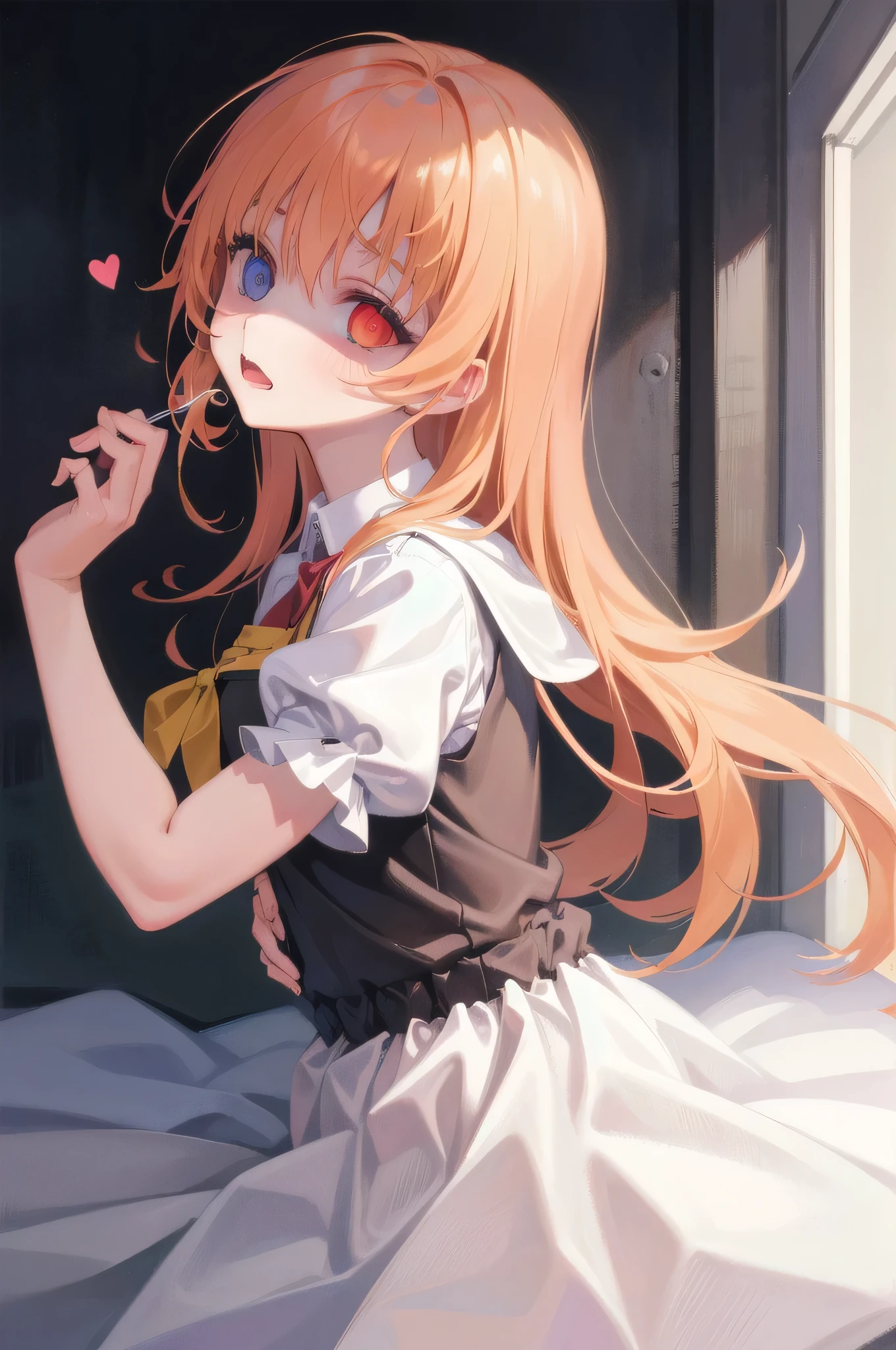 (Tabletop:1.0), (highest quality:1.4), (High resolution:1.2), from side,Sharp contours,  boyish, highest quality, masterpiece,Glasses,Voice of the Heart,yandere,nsfw,on bed,nude,facial,excessive cum,press my chest together,lie face down,upper body,on bed,ecstasy,saliva,blush,squinting,heterochromia,