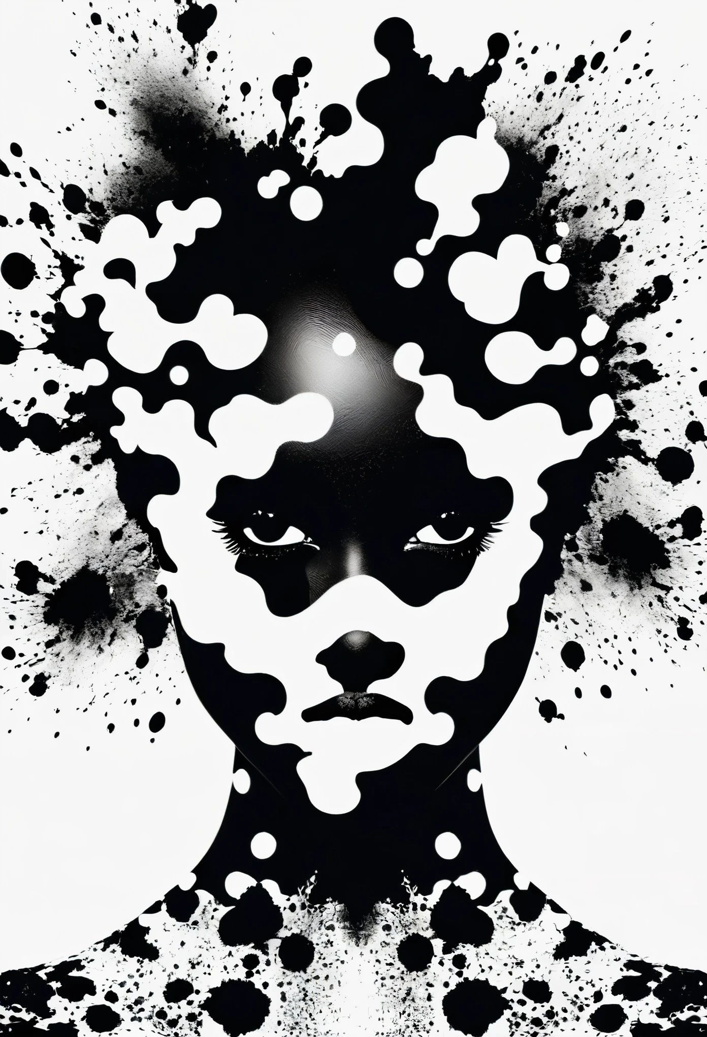 Rorschach images in shape of a black woman, white background, 32k, ultra HD