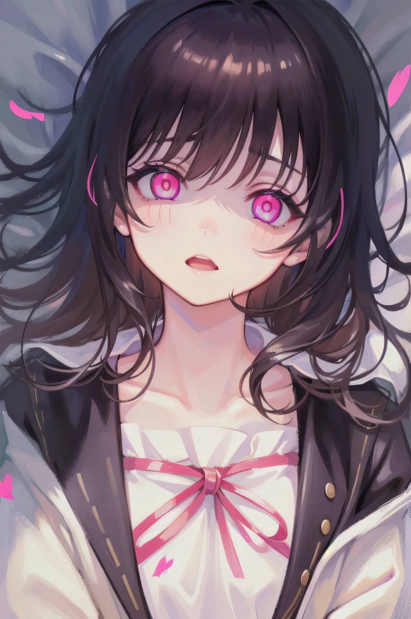 (Tabletop:1.0), (highest quality:1.4), (High resolution:1.2), from side,Sharp contours,  boyish, highest quality, masterpiece,Glasses,Voice of the Heart,yandere,nsfw,on bed,nude,facial,excessive cum,press my chest together,lie face down,upper body,on bed,ecstasy,saliva,blush,squinting,heterochromia,