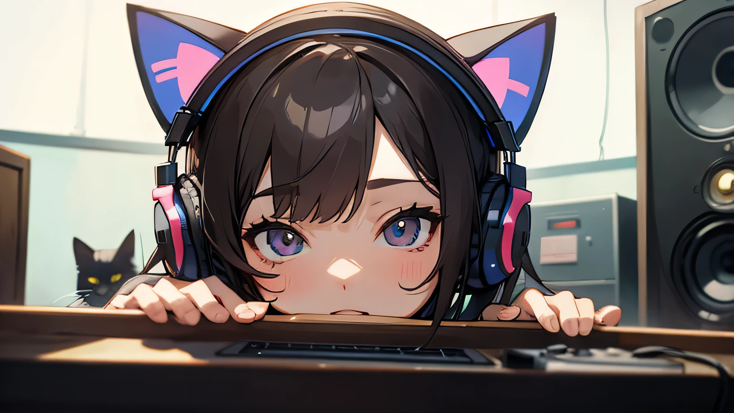 Room with speakers、Cat with headphones、Face close-up
