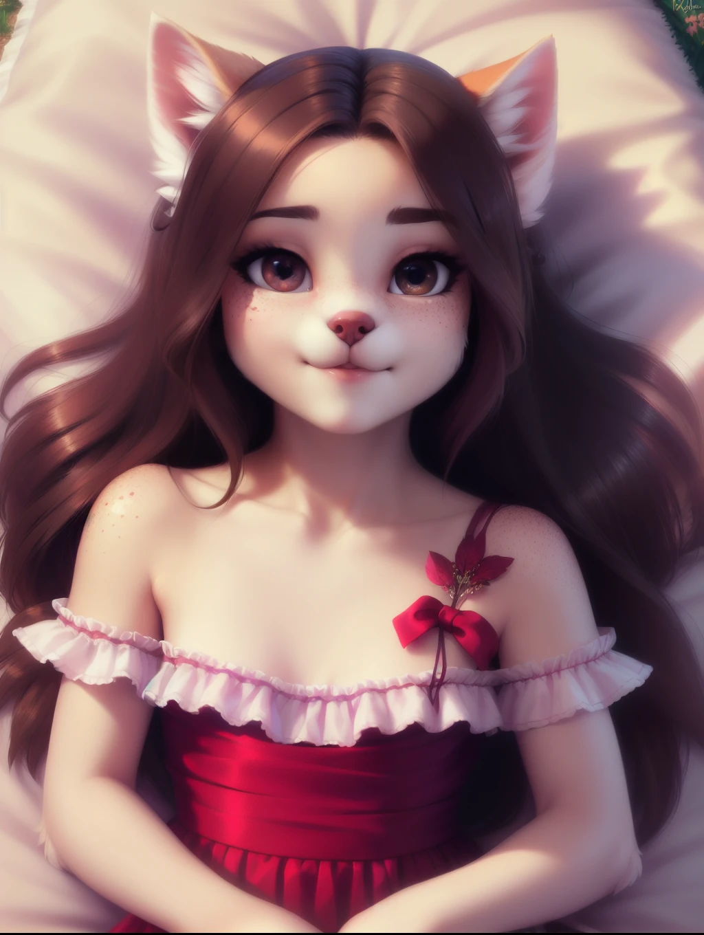 (source_e621), A beautiful and detailed (sweet portrait), ((gorgeous, anthro domistic dog)), anatomically correct, Schlank, small breasts, Hochgeladen E621, detailed flauschige fur, (von Fluff-Kevlar, Bayard Wu, personalami, Pino Daeni), 1girl, super tight dress, ugly , facing viewer, bed, missionary position, 1girl, realistic, ultra sharp image, view from above, (solo), first person view, cleavage, masterpiece, lying on her back, (kissy face), (Kissing mouth), perfect eyes, bellybutton, absurd resolution, wavy hair , raised arms, orgasming, skinny,