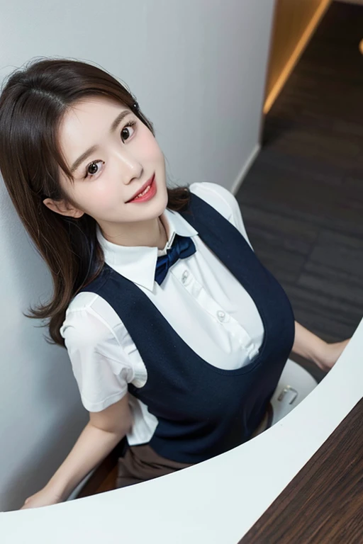 30 year old beautiful office lady costume best、Sitting on a chair、Office with one computer、Sweet smile 、skirt by the、Panties that change color from image to image、Hairstyles that change depending on the image、large udder、Faces and expressions that change with each image、