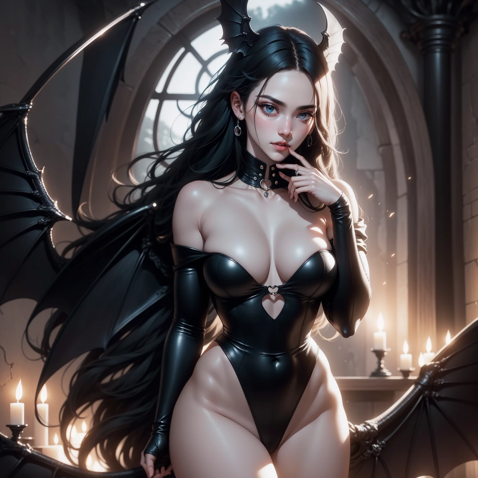 {-erro_de_anatomia:1.0} (best quality,4k,8k,highres,masterpiece:1.2) (masterpiece, top quality, best quality, official art, beautiful and aesthetic: 1.2), (1 woman: 1.3) Succubus girl, long black hair, yellow eyes, succubus wing, attractive, moonlight, dinamic poses, flying on the sky