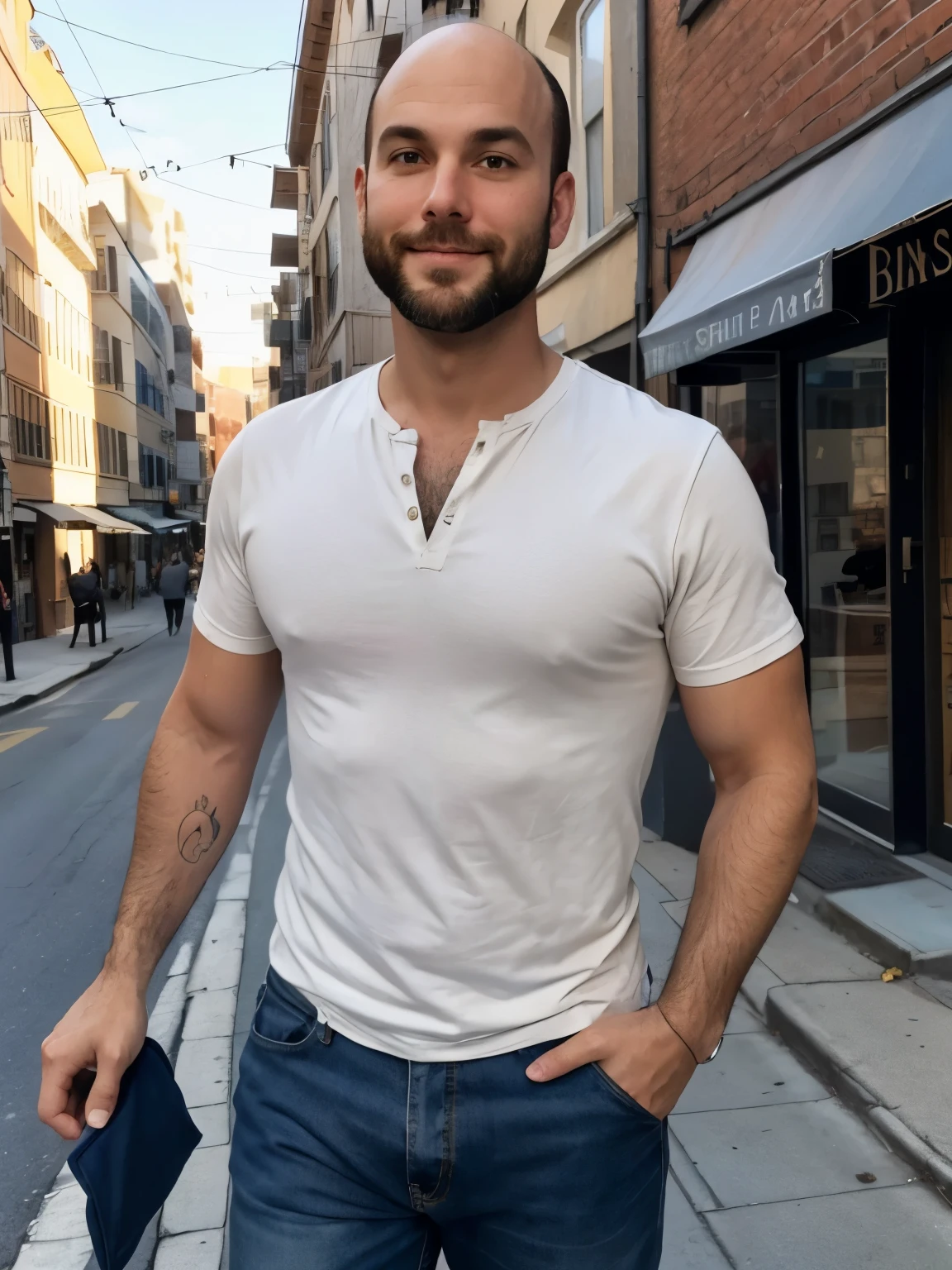 skinny balding 40's yr old male in the street