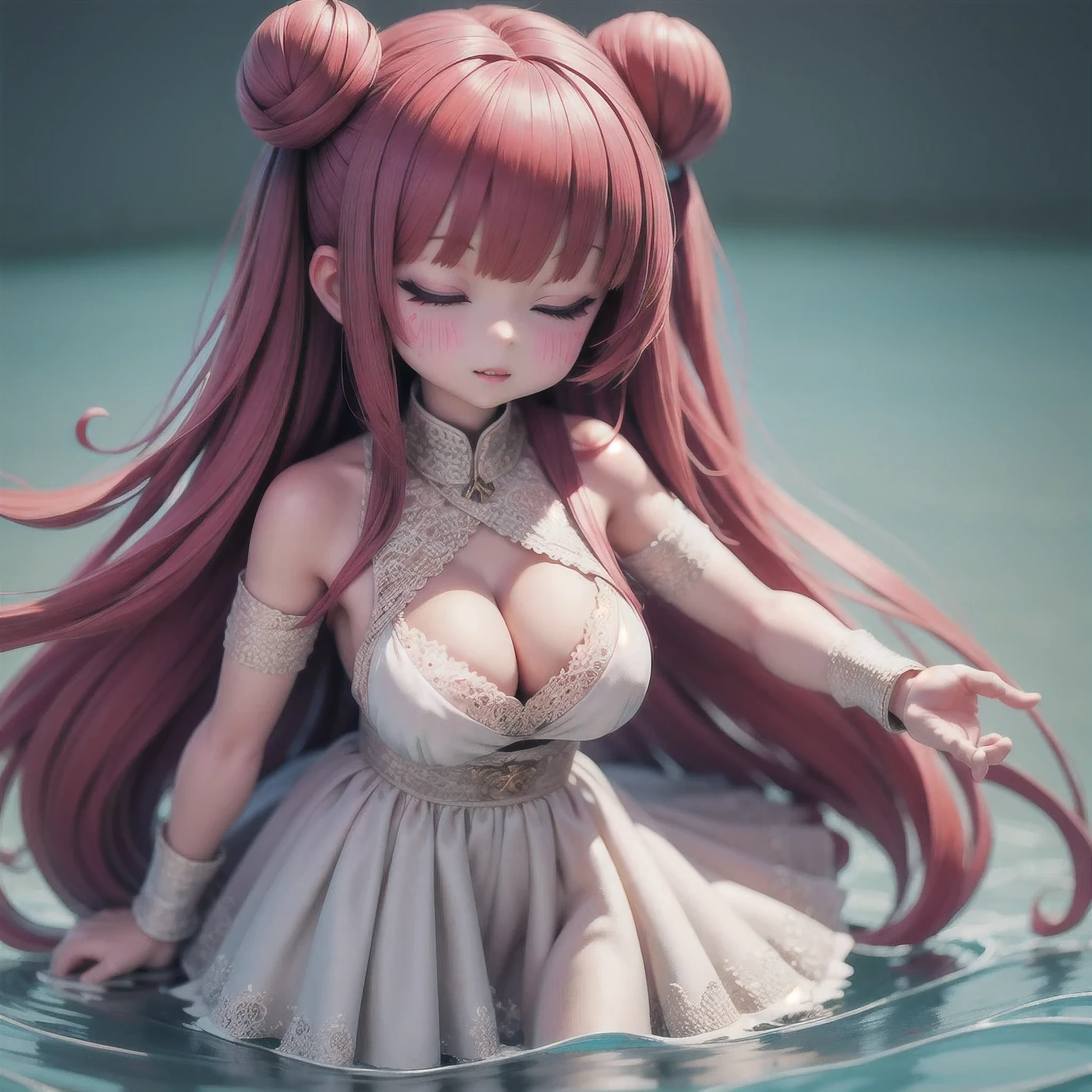 (Desert Abyss)
1girl bangs White Lace shoulders flax,Heavy cotton,刺绣丝绸
cleavage cutout
closed eyes
crescent
crescent facial mark
double bun
浅粉 Lace dress
facial mark
facing viewer
forehead mark
White Lace
飘逸 long hair
mini breasts
parted bangs
partially submerged
pink hair
red hair
solo
very long hair
wading
water,,Degenerator
