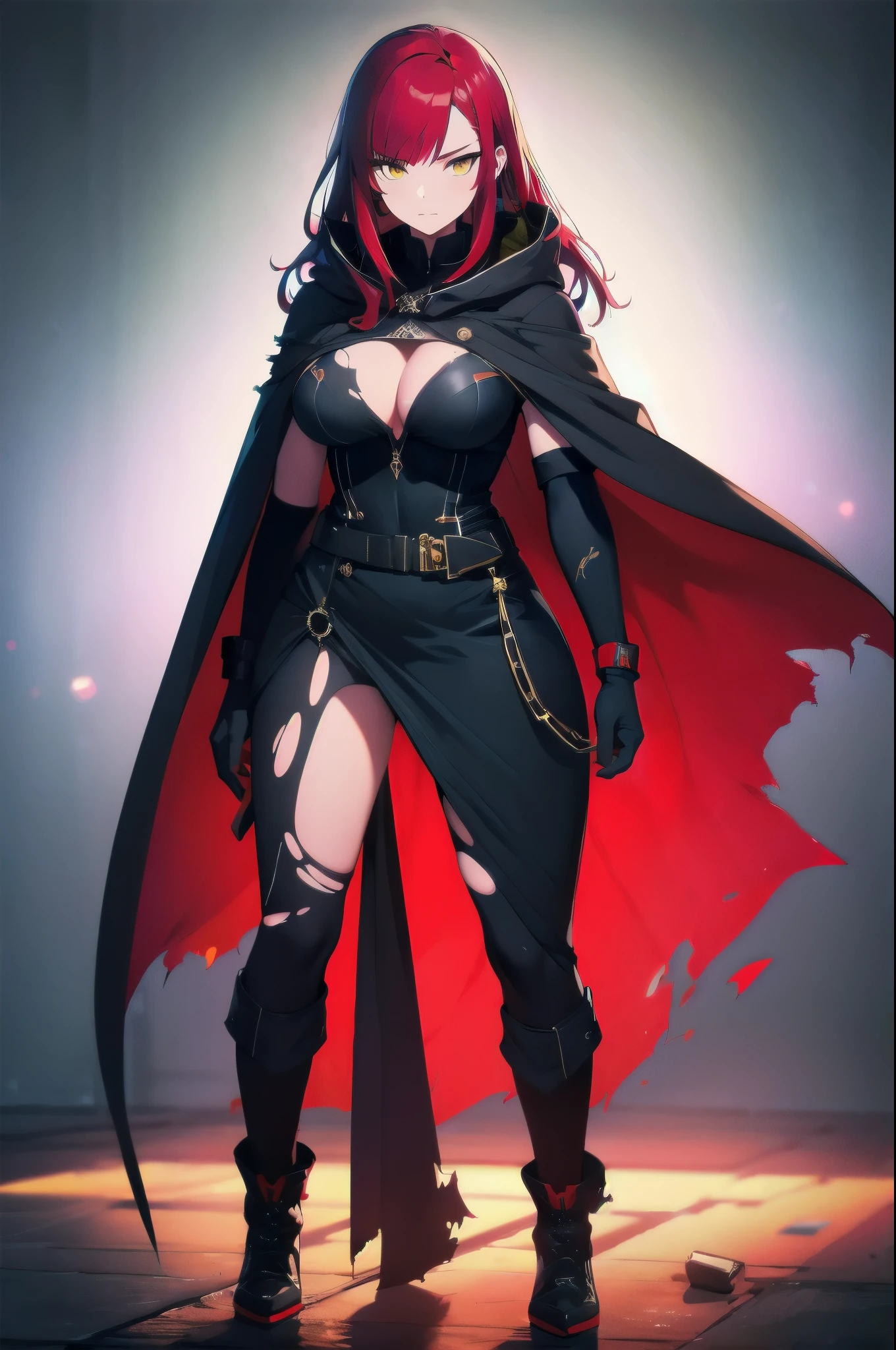 Scarlet Castlevania, (Scarlet Castlevania), tenebrosa, standing alone, ray tracing, 3D style, 3DMM, ((3 poses per photo)), ((3 poses in each photo)), fully body,(from front view),(rear view), (view on the left), blackstockings, Tear at the waist,(((3 poses per photo))),((symetry)) ,((ultra realistic skin)),(minimalist details),((large open dress with v-cuts)),(((dress with spikes))),(((slits between the legs))),(((well-defined groin))),(drawn curve),(((necklines))),(((thick and beautiful legs))),(((big tits)))