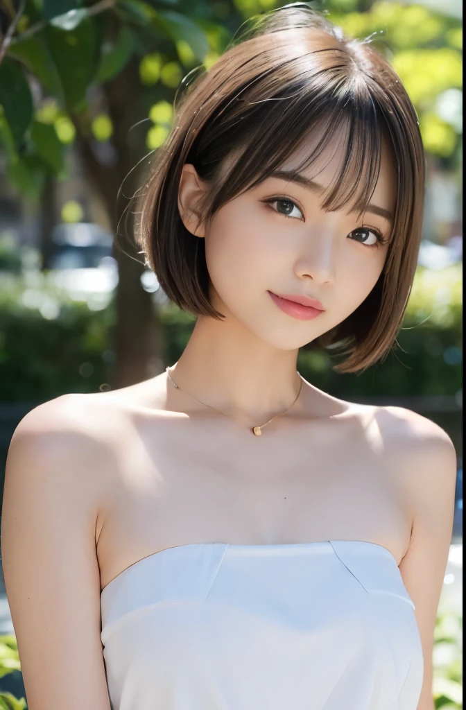 highest quality, Focus on the eyes, Strapless camisole:1.5、makeup:1.3、eye shadow:1.4、Soft Light, Use a reflector to brighten your face, (Depth of written boundary) ,Ultra-high resolution, (Realistic:1.4), RAW Photos, (Bokeh:1.4),
One girl, Japanese women, alone, cute, (Laugh shyly:1.1), Drop your eyes, short hair, Small, flat chest:1.4, Small nostrils, (whole body:1.3),