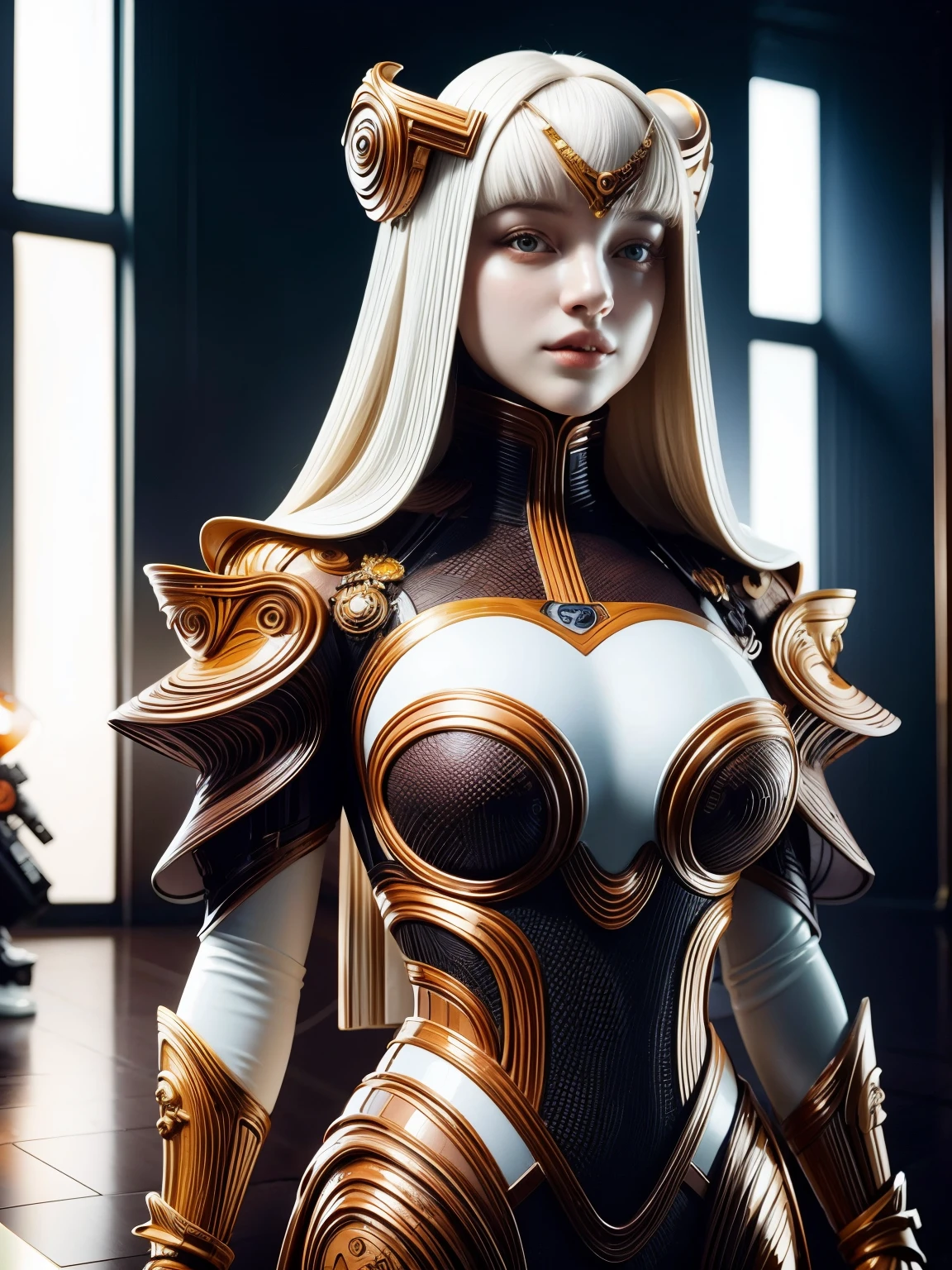 (high quality), (masterpiece), (detailed), 8K, Hyper-realistic portrayal of a futuristic (1girl1.2), Japanese character. Meticulous details bring the character to life in this visually stunning composition, showcasing the seamless blend of tradition and innovation. Trending on Artstation.