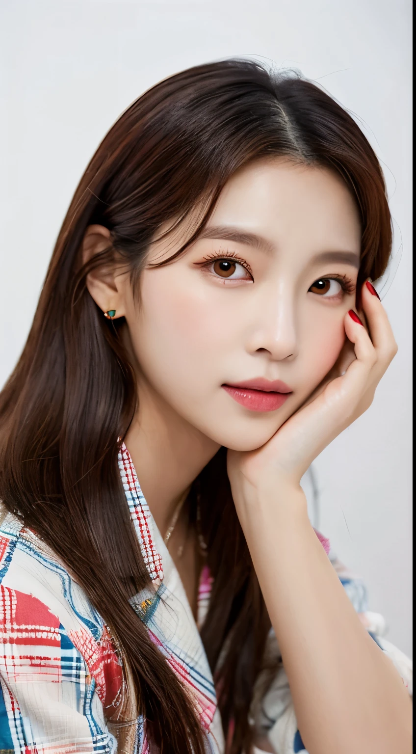 arafed woman in a plaid dress and a white shirt, portrait of jossi of blackpink, jaeyeon nam, jinyoung shin, captured on canon eos r 6, headshot profile picture, taejune kim, portrait of female korean idol, gongbi, kim doyoung, red velvet, yanjun chengt, sakimichan, heonhwa choe