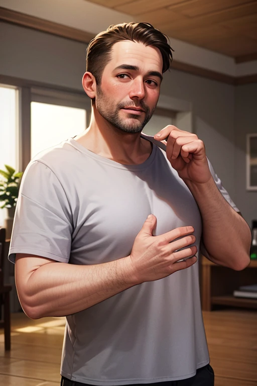 40 year old man, white skin and brown hair, pecas y altura de 1.80cm