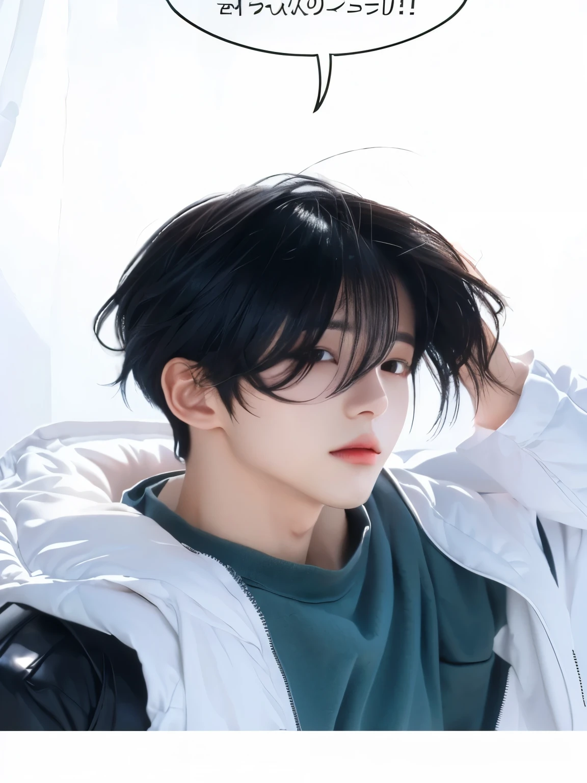 ((super realistic)), ((ultra detail)) a cartoon boy in a blue shirt is staring at something, young anime man, in an anime style, male anime style, anime moe artstyle, kentaro miura manga style, inspired by Kun Can, kentaro miura manga art style, anime boy, manga style of kentaro miura, boy has short black hair, in anime style, as an anime character