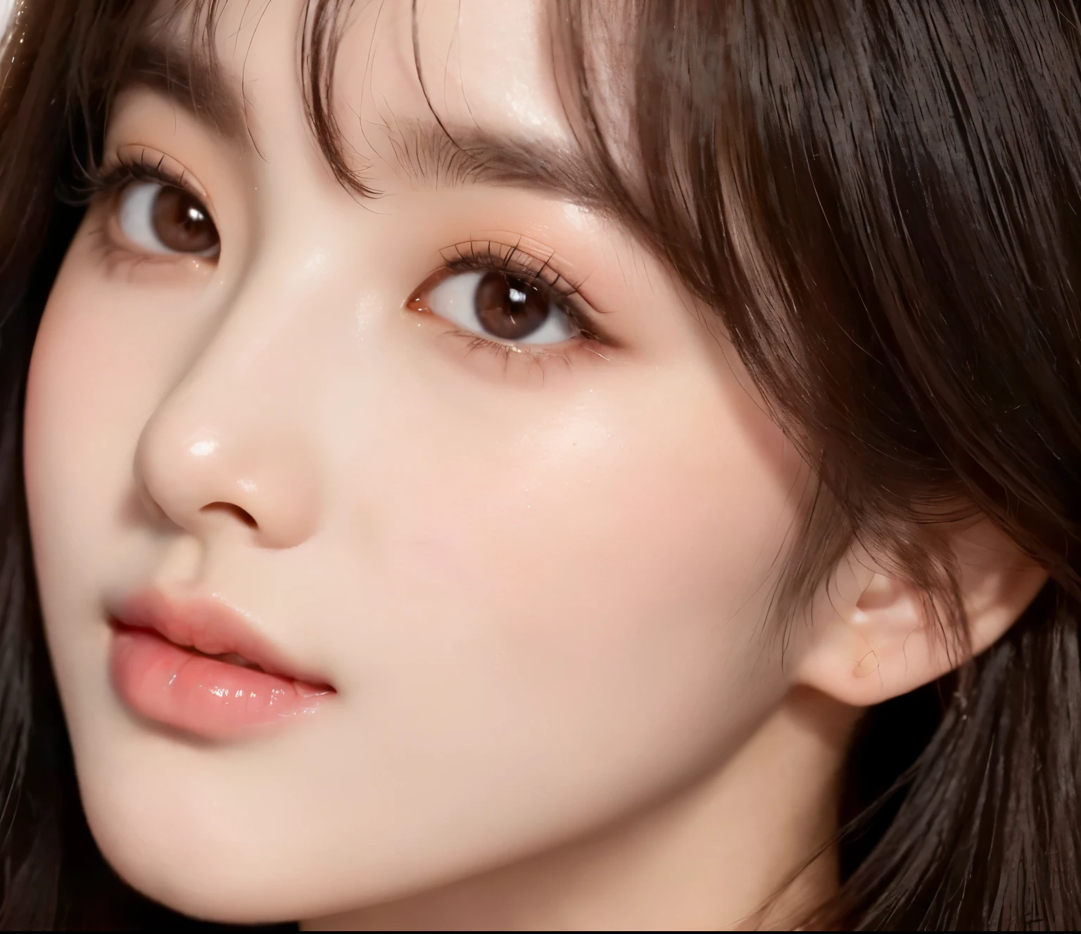 Close-up of a woman with long hair and white shirt, Popular Korean makeup, Young and cute Korean face, Korean popular makeup, Korean facial features, cute korean face, Soft makeup, Light makeup, Beautiful delicate face, Cute and delicate face, Close-up portrait, Light makeup, Beautiful face, Lee Ji-eun, Lee Ji-eun