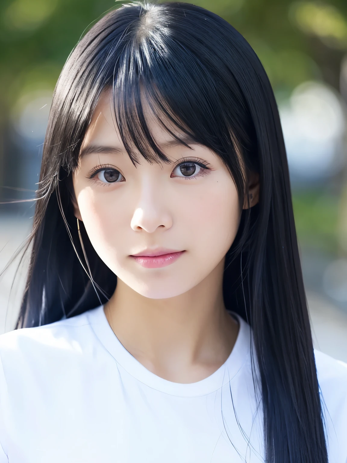 arafed woman with long black hair and a white shirt, sui ishida with black hair, chiho, ayaka, kimi takemura, shiori teshirogi, chiho ashima, yukii morita, Yoshitomo Nara, shikamimi, girl cute-fine-face