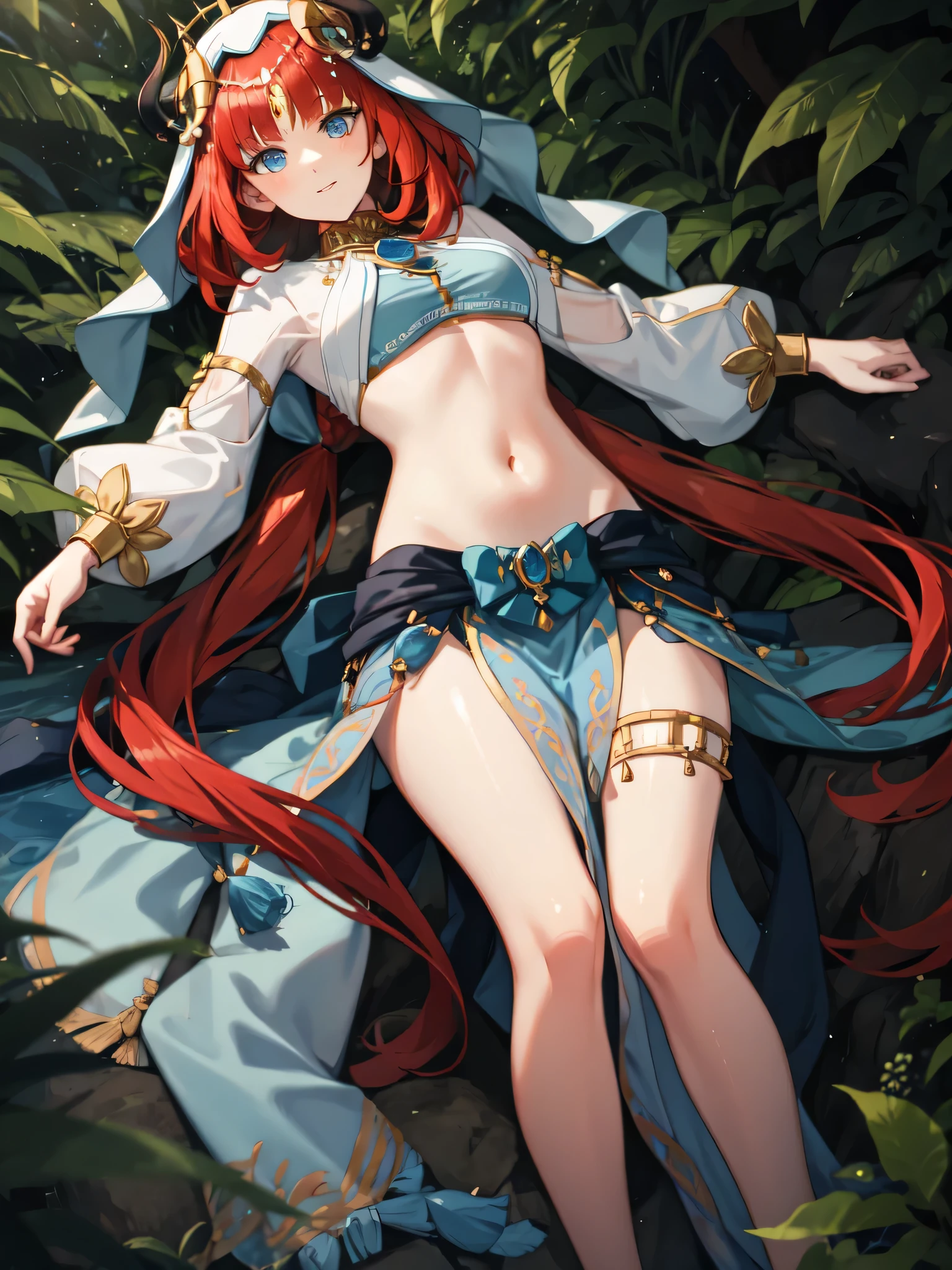 nilou, Red hair, Long hair, Blue eyes, kaftan, Skirt, Slim legs, navel,Tattooed with, cheerfulness, cleavage, Bend over, pool,On the legs,Liquid milk,Overall sexy,Lying in bed,gasp,Hot gas,Be red in the face,Rapid heartbeat,Exposing female genital organs,Milk liquid,