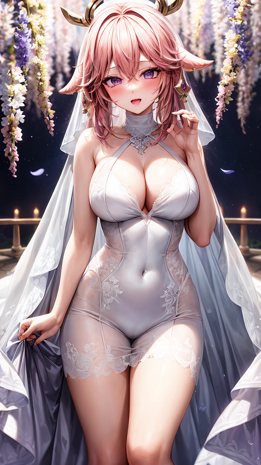 Yae Miko(purple eyes)(nude)(R-18)(explicit)(rule 34)(NSFW)(sex)(wedding dress)