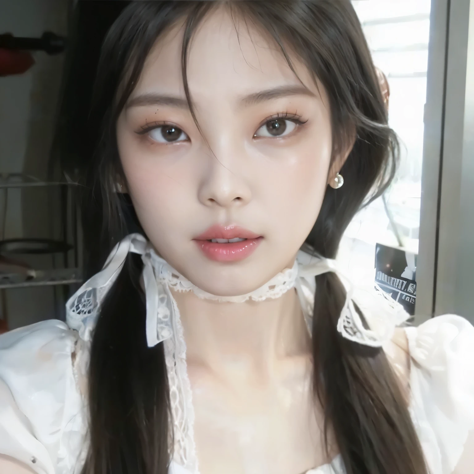 a close-up of a woman with a tattoo on her arm, Ulzzang, maquiagem sul-coreana popular, linda mulher sul-coreana, sakimichan, maquiagem coreana popular, 🤤 retrato de , coreana, franja repartida ao centro, pale porcelain white skin, neat hair com franja, franja fofa, com franja, brown hair com franja, linda jovem coreana