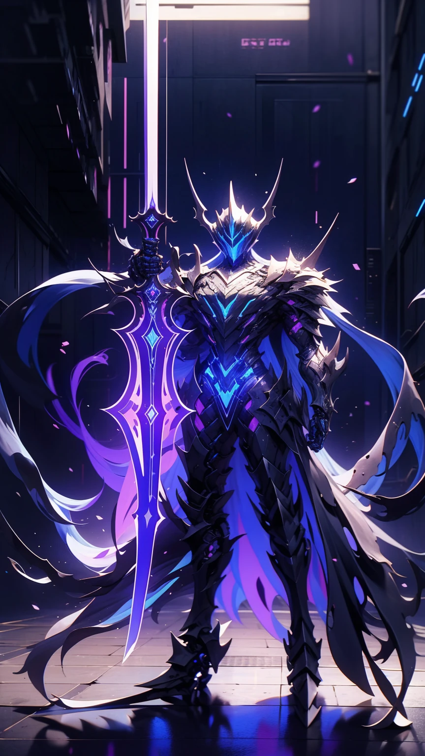 arafed knight in armor standing in a dark room holding a sword upside down, black fire color reflected armor, cyberpunk flame suit, berserk skullknight black armor, heavy metal armor, cybernetic flame armor, black heavy armor, corrupted armor, cybernetic fire armor, full body x-force outfit, heavy black obsidian armor, spiked scrap metal armor