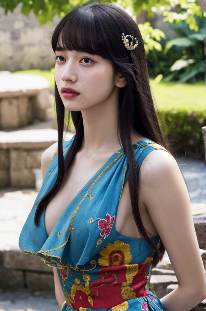 1girl,medium straight hair,bangs,small face,(slim beautiful nose:1.3),large eyes,beautiful cute charming face,(plump:1.1),(chubby body:1.1),
BREAK
(dramatic and artistic portrait:1.3),
(mysterious pretty princess girl:1.3),
(nipples:1.4),(fantasy imaginary fairy tale ancient old dark (colorful:1.4) princess style (topless:1.2) dress:1.1),(light is shining on her face:1.3),
(fantasy imaginary fairy tale ancient old stone cityscape:1.2),(lightning:1.2),(dark clouds:1.2),(old castle, old tower:1.3),
BREAK
sombre feeling,
(dynamic pose:1.3),dynamic angle,
(full body shot:1.5),looking away,(thighs focus:1.3),
dark and worried facial expression,
BREAK
(absurdres:1.3),(ultra detailed photograph:1.5),(detailed face and skin:1.3),(ultra high res:1.5),(photorealistic:1.5),hyperrealistic photography,best quality,symmetric clear eyes,well-groomed face,(ray tracing:1.3),natural smooth moist facial skin texture