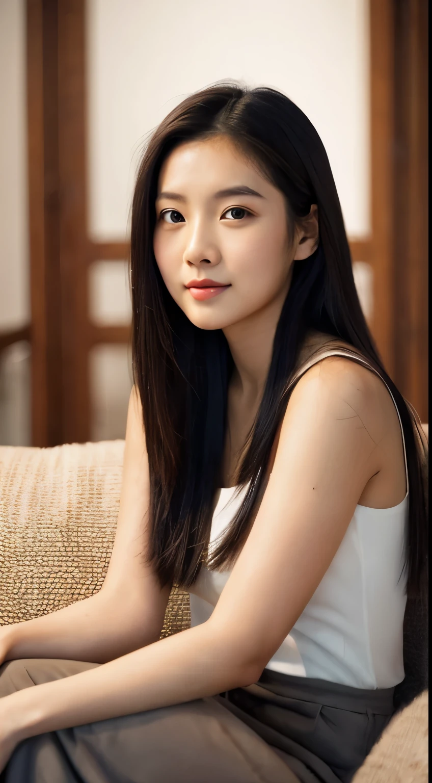 arafed woman with long black hair sitting on a couch, young cute wan asian face, headshot profile picture, gemma chen, a young asian woman, cindy avelino, yun ling, ruan jia beautiful!, girl cute-fine-face, 18 years old, sha xi, 2 , an asian woman, asian female