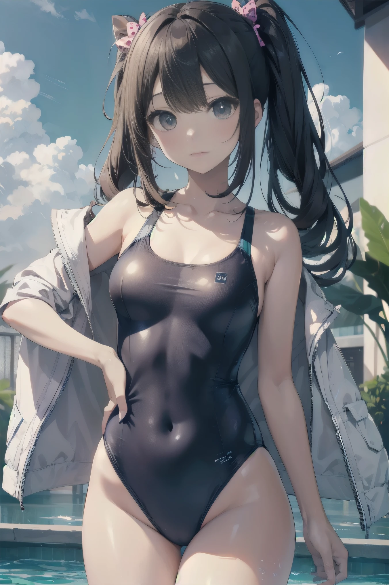 high quality、最high quality、Ultra-high resolution、Slender beauty、School Swimsuit、Embarrassed look、Droopy eyes
