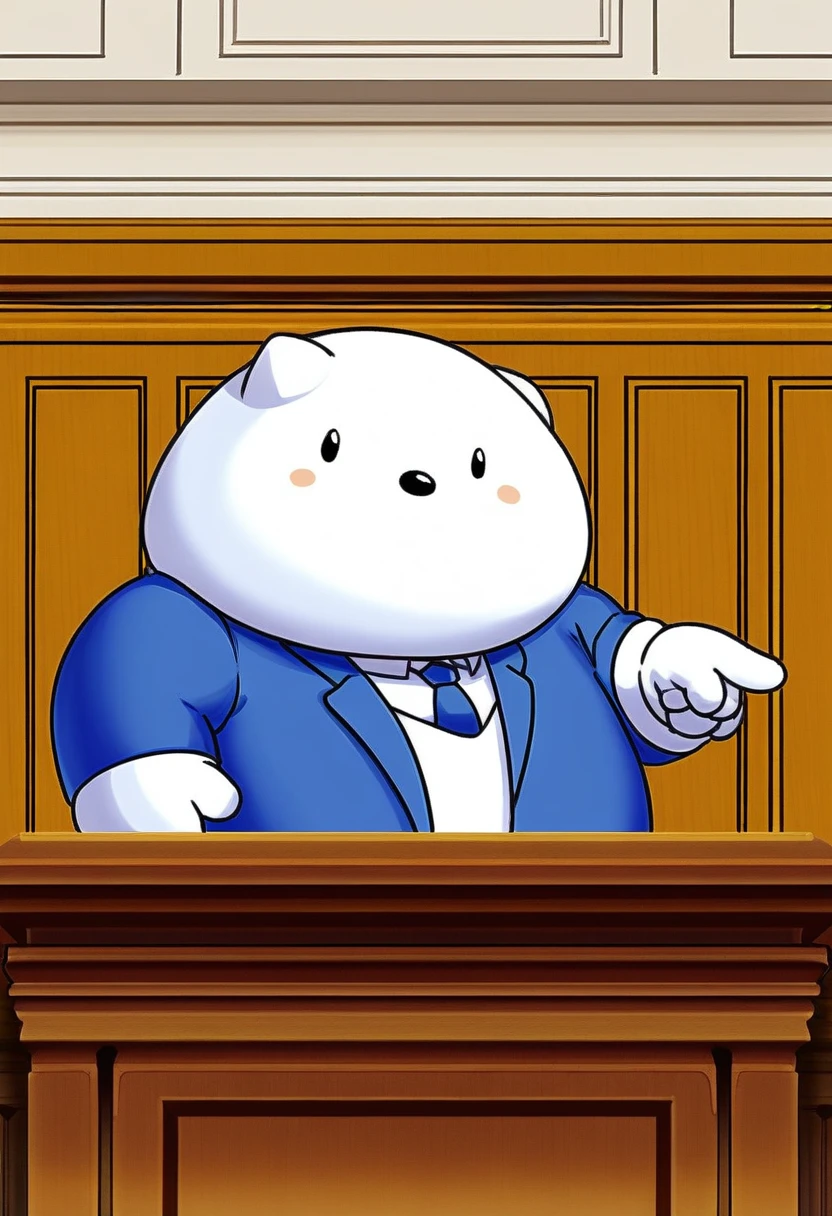 1male, solo, bara, chubby:1.1, stocky, lawyer, stand behind a podium, (pointing ahead), courtroom
