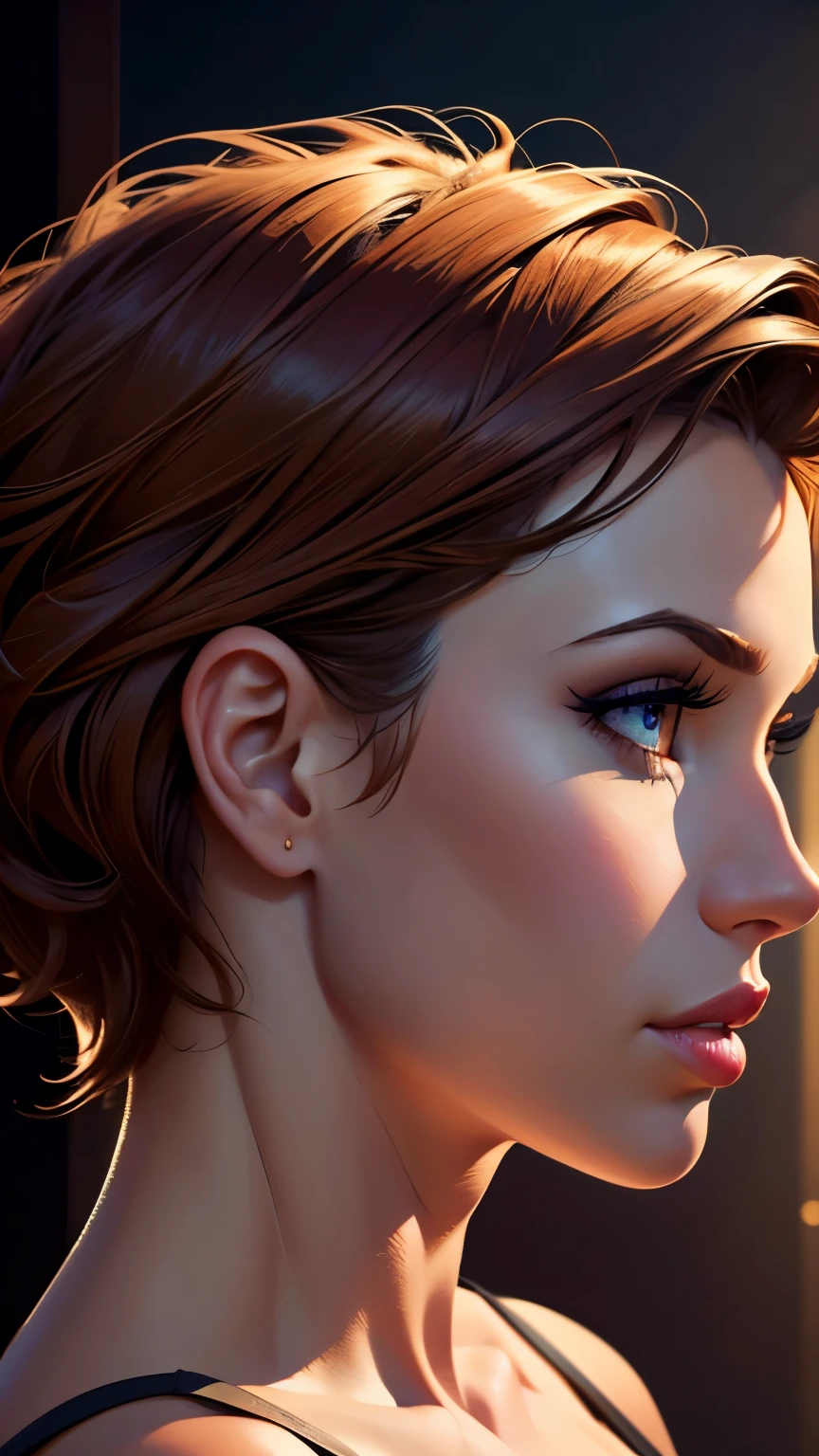 (best quality,4k,8k,highres,masterpiece:1.2),girl,side view,profile side view,beautiful detailed, short hair eyes,beautiful detailed lips,long eyelashes,medium:portraits,vivid colors,soft lighting, perfect side view, looking straight