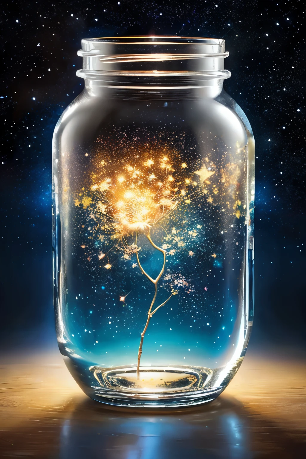 masterpiece、top-quality、(Very delicate and beautiful starry sky landscape trapped in a jar)、world masterpiece theater、high-resolutionisometric、top-quality、illustratio、Impasto、canvas、an oil painting、realism、realisitic