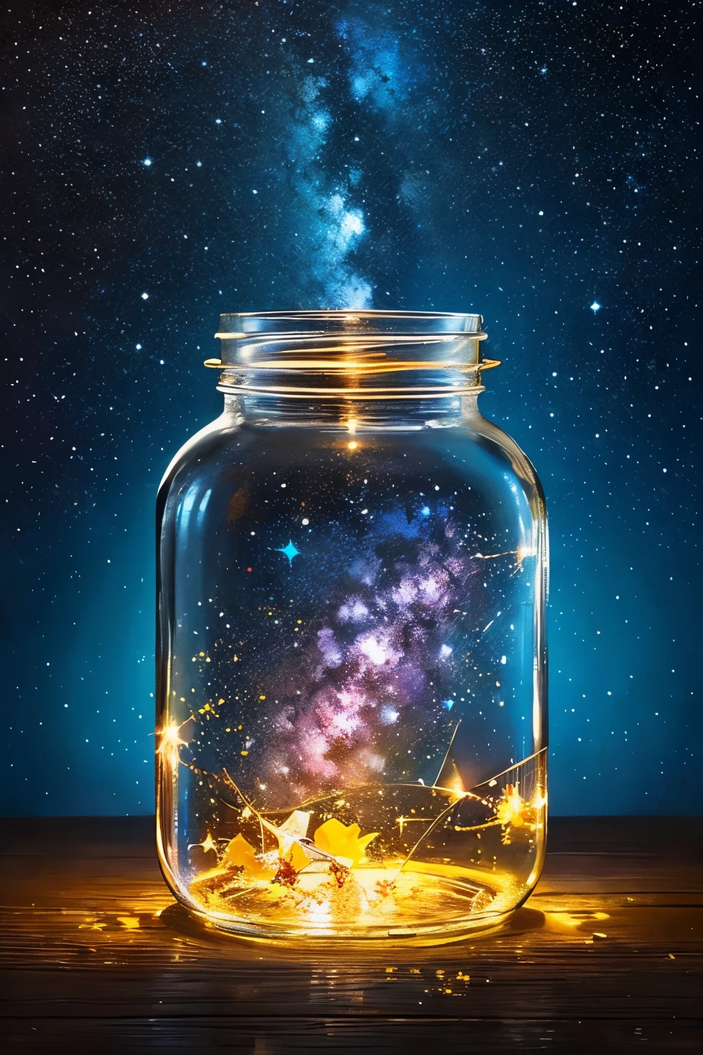 masterpiece、top-quality、(Very delicate and beautiful starry sky landscape trapped in a jar)、world masterpiece theater、high-resolutionisometric、top-quality、illustratio、Impasto、canvas、an oil painting、realism、realisitic