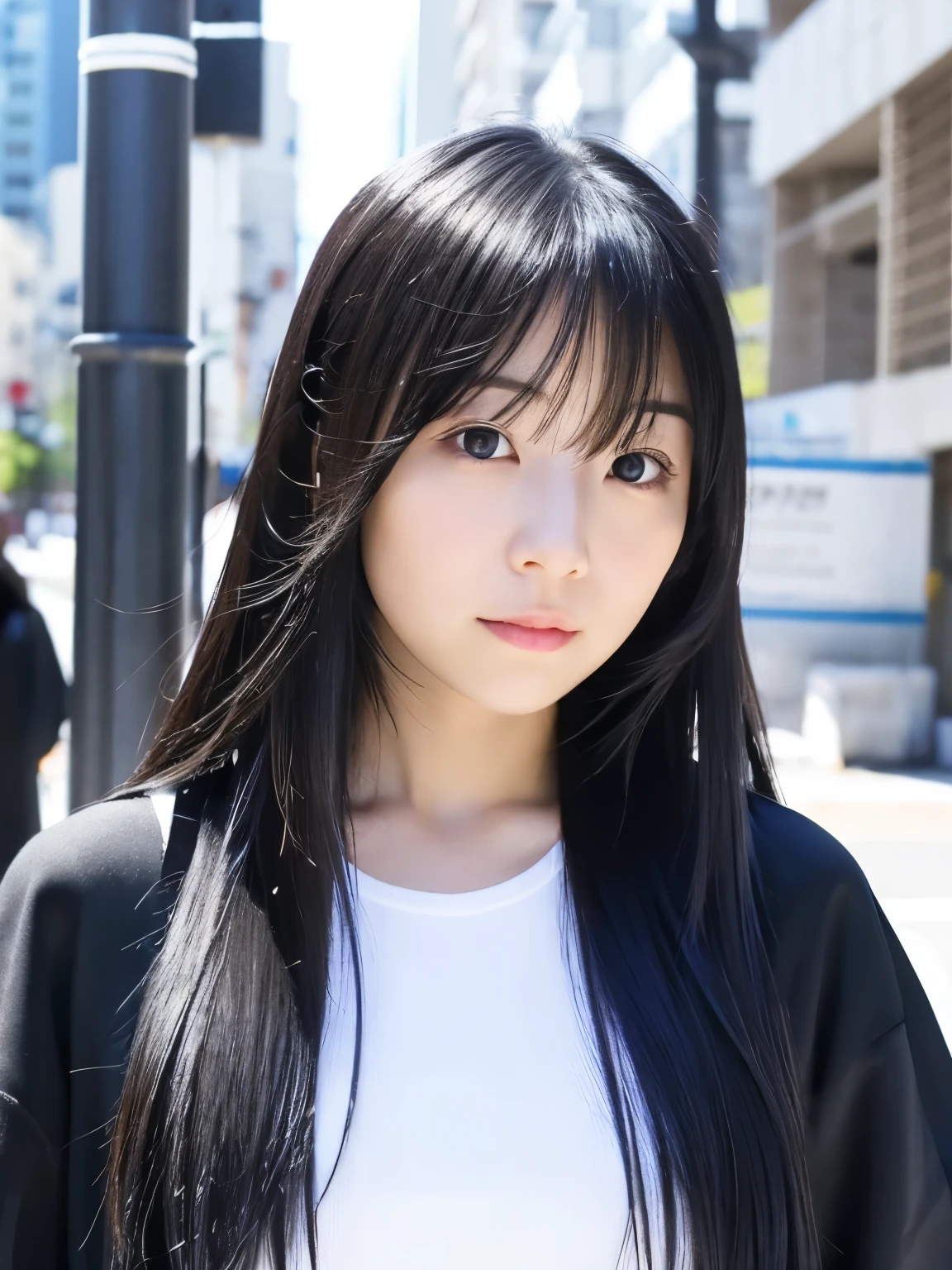 arafed woman with long black hair and a white shirt, sui ishida with black hair, chiho, ayaka, kimi takemura, shiori teshirogi, chiho ashima, yukii morita, Yoshitomo Nara, shikamimi, girl cute-fine-face
