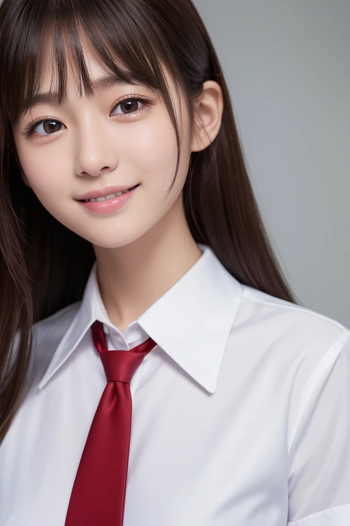 High resolution,RAW Photos,Realistic,Very delicate and beautiful,Very detailed,In detail,Very detailed CG unity 8k wallpaper,Super detailed,(highest quality, 8k, 32k, masterpiece, 超High resolution:1.2),17 year old beautiful Japanese girl in JK Uniform,Very beautiful face,Long, narrow eyes,expensive,slim,Small breasts,JK Uniform,White short sleeve shirt,Thin red tie,Upper teeth,A kind smile,Children's room,Young Sensual Gravure Idol,Young and skinny gravure idol,A young and cute gravure idol,Young Gravure Idol,realistic Young Gravure Idol,Japanese Model,A sophisticated gravure idol,short hair,bangs、undressing、changing clothes