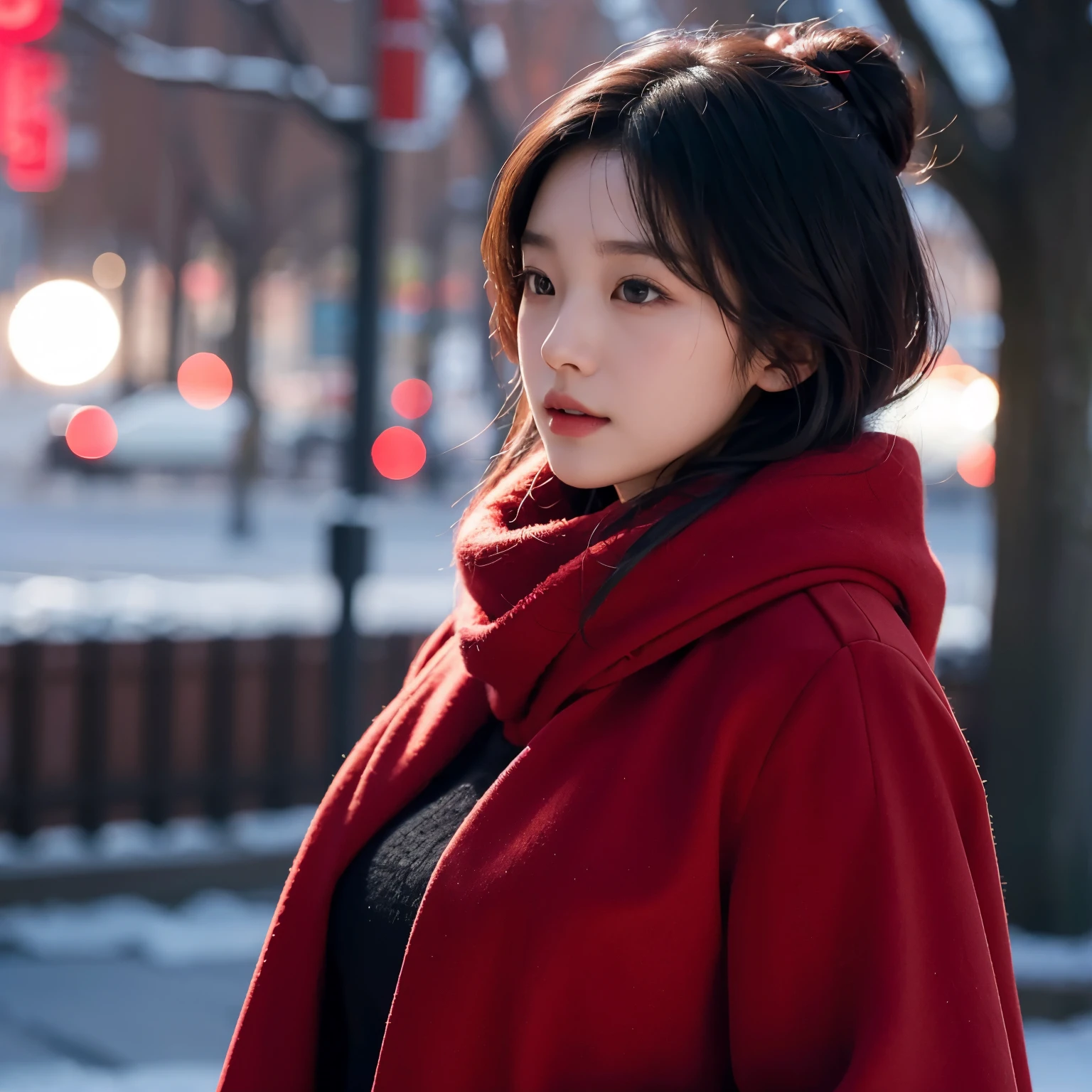there is a woman with a red coat and a red scarf, jinyoung shin, heonhwa choe, janice sung, sha xi, wan adorable korean face, jaeyeon nam, chiho, headshot profile picture, sun yunjoo, ulzzang, lee ji - eun, lee ji-eun, she has a cute face
