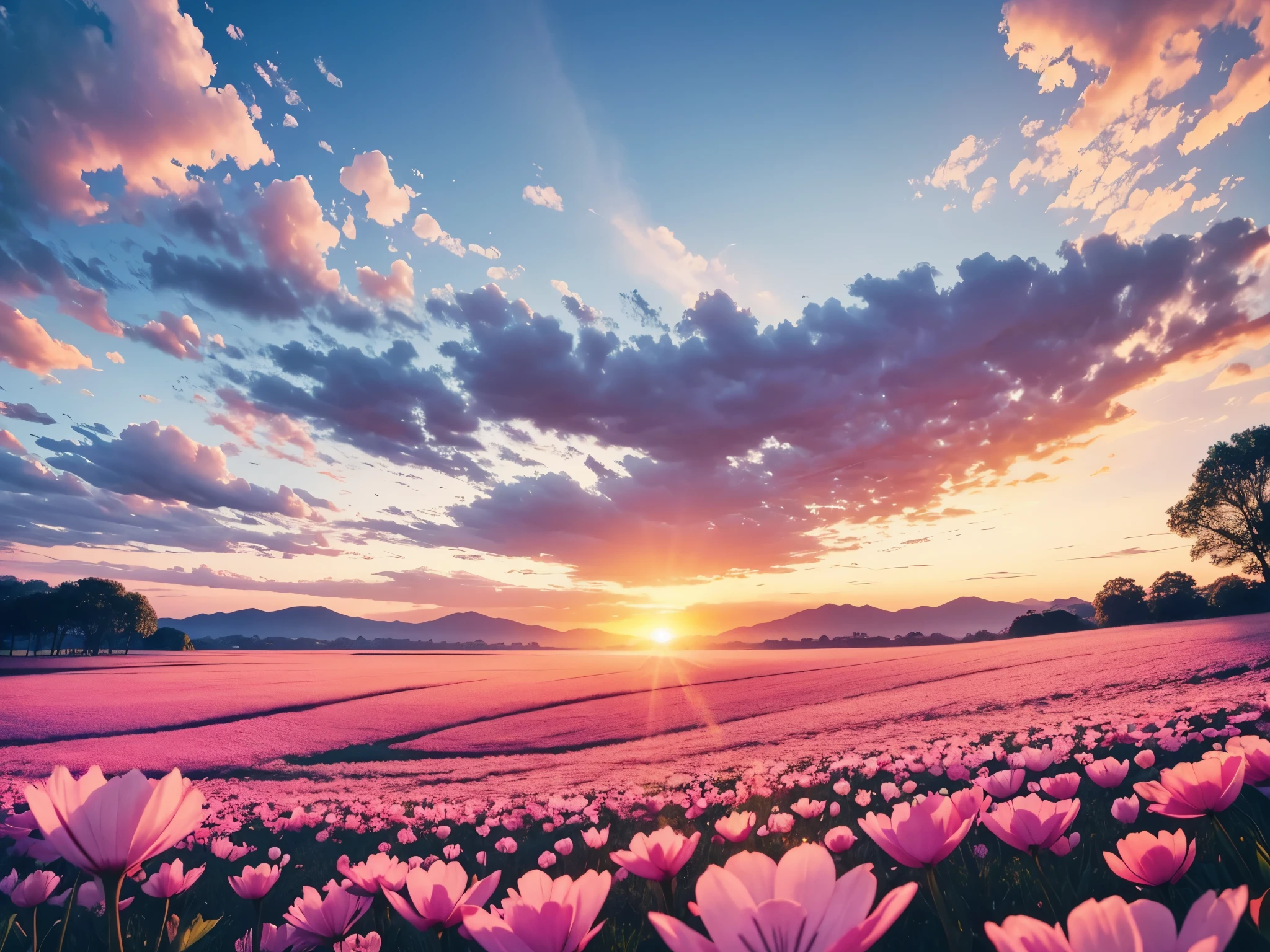 beautiful cute sunrise scenery, Petals flutter , Pale shades