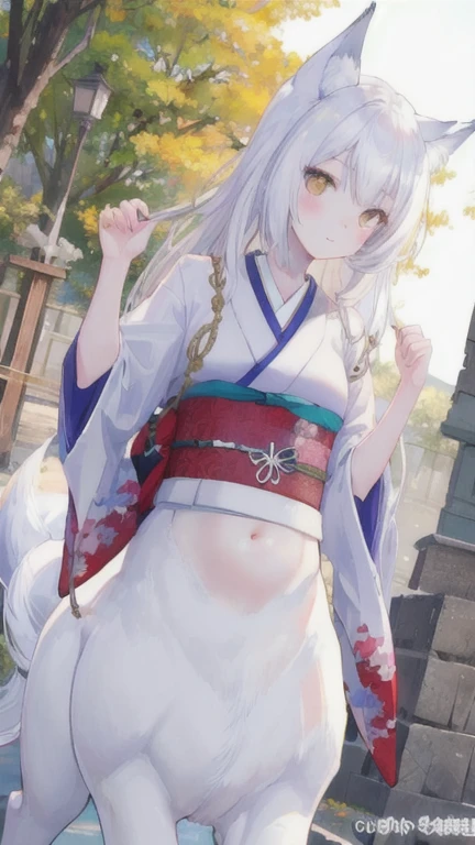 (best quality, masterpiece), 1 girl, centaur, It takes,White skin, Japanese age , kimono,belly button t-shirt, beautiful girl perfect wolf photo, perfect wolf photo