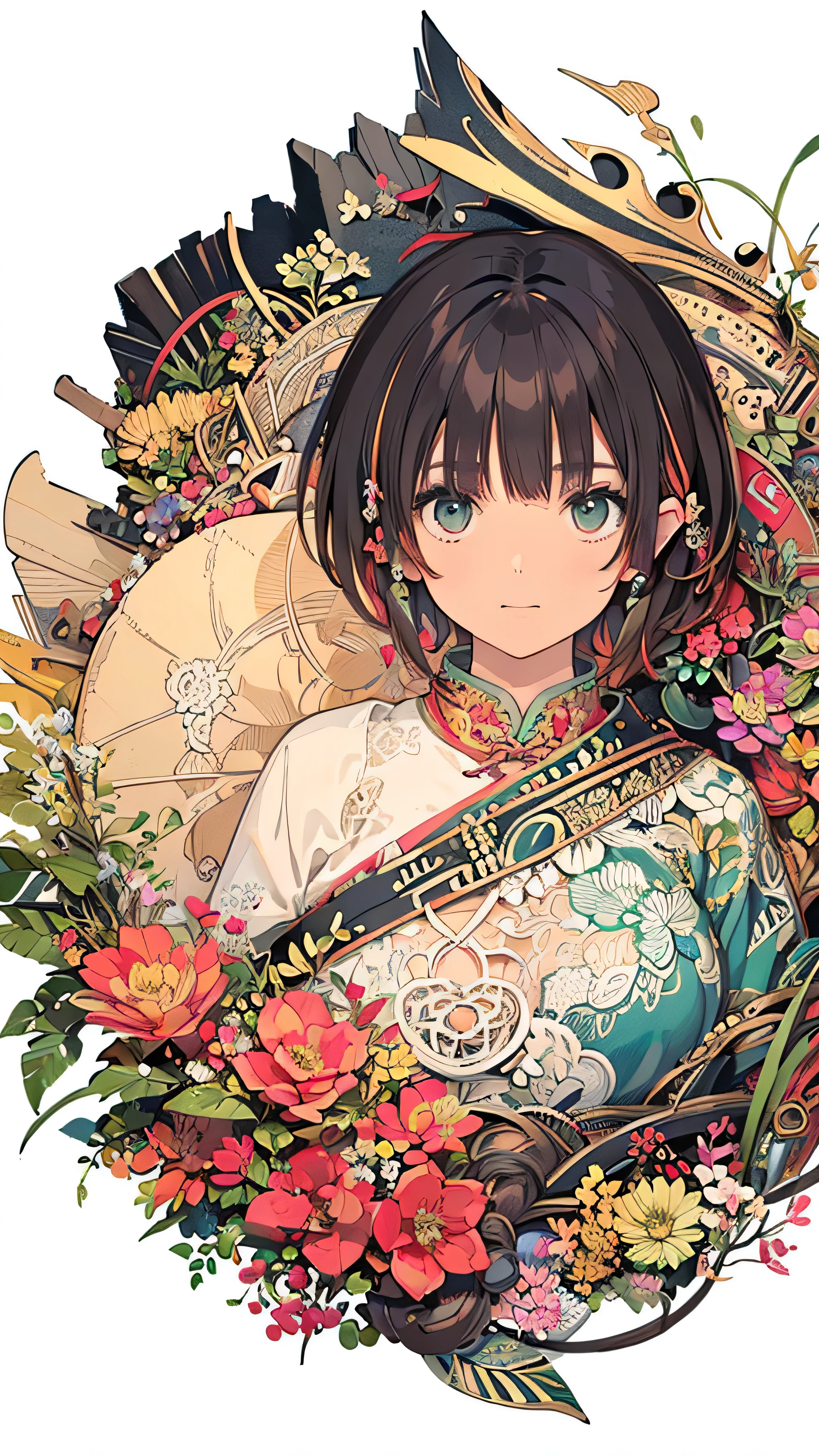 Official Art, wallpaper, Very detailed, (((Very detailedな目と顔))), Shut your mouth., masterpiece, highest quality, Realistic portraits, (ZenTangle, Mandala, Tangle, EnTangle), Complex clothing, Very detailed, Dynamic Angle, The most beautiful form of chaos, elegant, Brutalist Design, Vibrant colors, Romantic Chinese Flowers