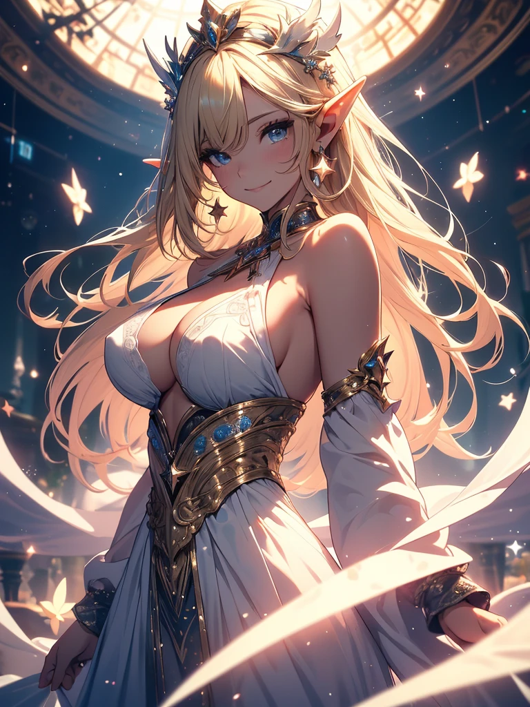 最high quality、1 woman elf kind personality、NP: Worst quality ,Flower fractal art　　Beautiful side shot, radiance,High-definition depiction, Realistic, 8k, Unity, Wide Shot, light smile, Beautifully and vividly drawn, , Beautiful, beautiful, clear skin、sexy see-through bodystocking,Countless rays of light pouring down, Swirling Light, big background, Raise one arm above your head, Intense light is emitted from the magic circle in front of the girl.
Romanticism,Cowboy Shot: The most beautiful form of chaos, Mr..々color, Intertwined flowers, Particle,magical gentle light,smile,sexy,image quality、masterpiece、Beautiful Face、Super beautiful elf woman((Big breasted 22 year old office lady、Nipples、Bust 90,Beautiful long ironed hair 、Blonde hair,height: 165cm。、sexy、Esbian、、high quality、、background((Star Narski)))、Starry Sky、Visual art、Written boundary depth、、Elf Ears、、universe、Happy smile、Gentle light、Elf forest、elegant、ticker beautiful decorative、、magic、forest、Beautiful tiara、Beautiful bed、Beautiful Landscape、A kind smile、wonderful、Fluttering petals、Dance happily、、Cultivate fantasy、、Mystery light　Lots of flowers、、art、forest, palace, art,mystery,Ultra-high resolution,atmosphere