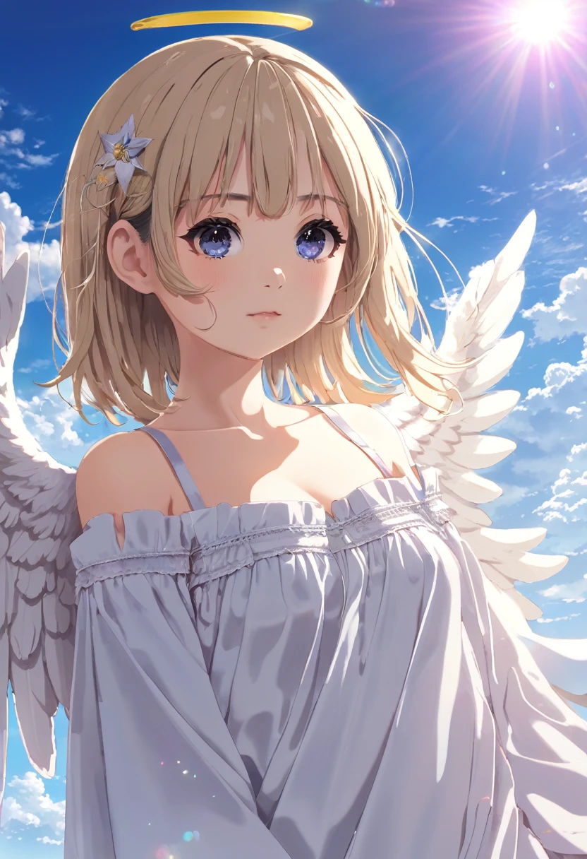 masterpiece, 8k, Girl, Small breasts, 12yo, Angel,Lightの羽, Sky, Light, god々Shii, まぶShii