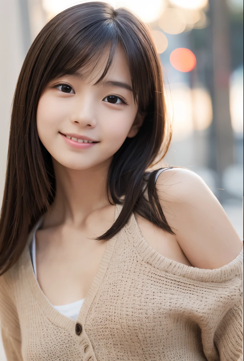 highest quality, 4K quality、masterpiece, Ultra-high resolution, (Photorealistic:1.4)、Bright lighting from the front、(((whole body、Full Body:1.10)))、Outdoor、(stand up、Feet are together)、(Standing, facing straight ahead)、((Japanese girl、Young、Lieutenant colonel student、13 years old:1.15))、Height: 140cm、Slim body、Brown Hair、Short Hair、(Very small face、Young face、Young Face)、smile、Gaze Here、