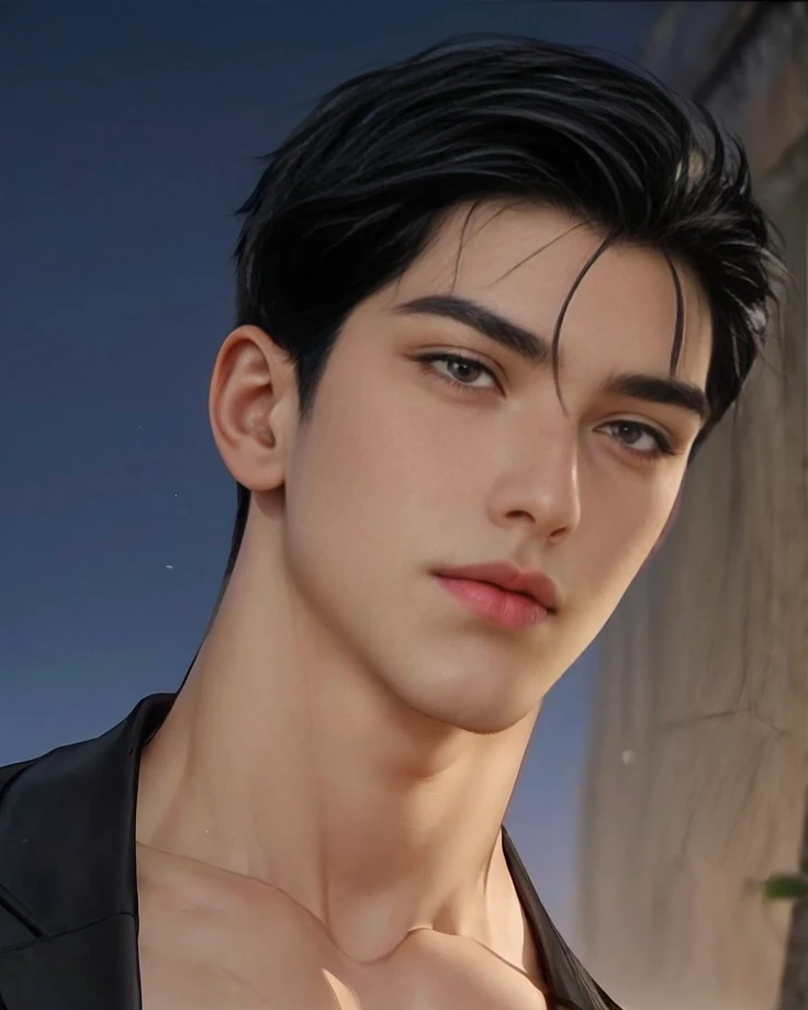 masterpiece, 1boy, young, handsome, black hair, undercut hair, perfect face, detailed eyes and face,black eyes, clean shaved, muscular, capturing a rural atmosphere, dynamic lighting, unreal engine 5